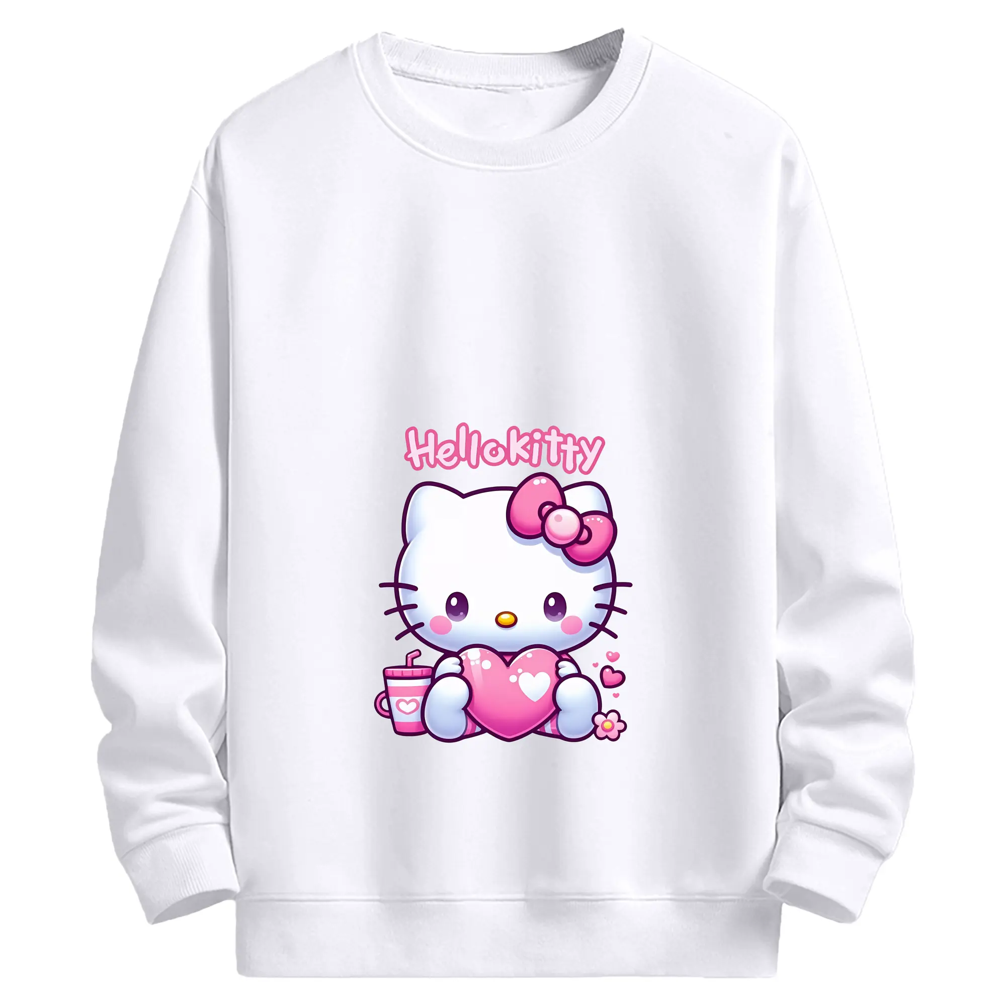 サンリオ グッズ,ハローキティ - 高品質 クルーネック スウェット ・ コットン59％ ポリエステル41％ ・ ユニセックス 長袖 トレーナー ・ カジュアル デイリー スポーツ 散歩用