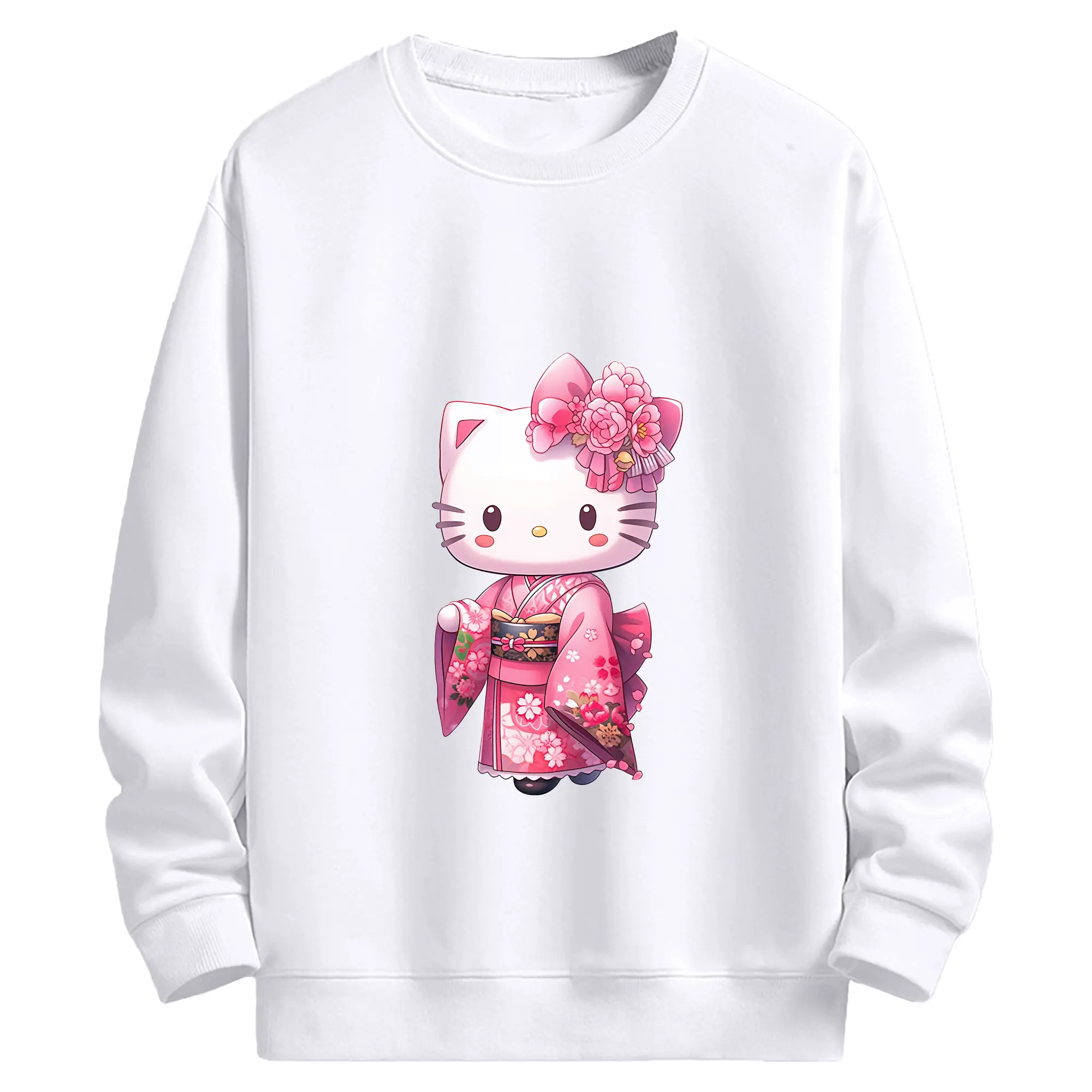 サンリオ グッズ,ハローキティ - 高品質 クルーネック スウェット ・ コットン59％ ポリエステル41％ ・ ユニセックス 長袖 トレーナー ・ カジュアル デイリー スポーツ 散歩用