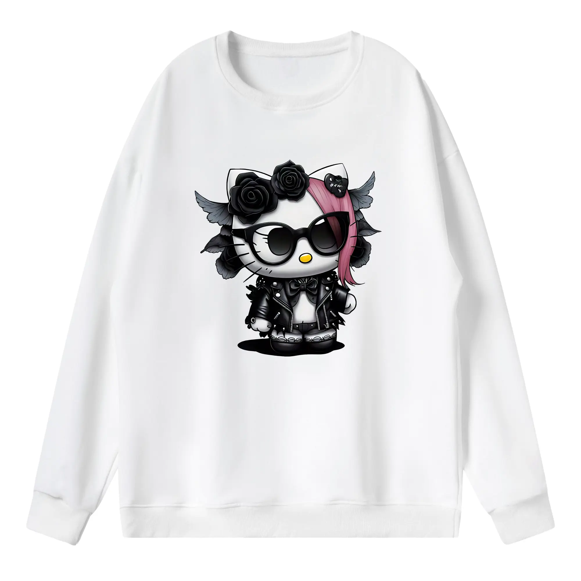 サンリオ グッズ,ハローキティ - 薄手 クルーネック スウェット 裏毛260g · ポリエステル 春秋向け カジュアル 男女兼用 · トレーナー デイリー スポーツ 散歩に最適