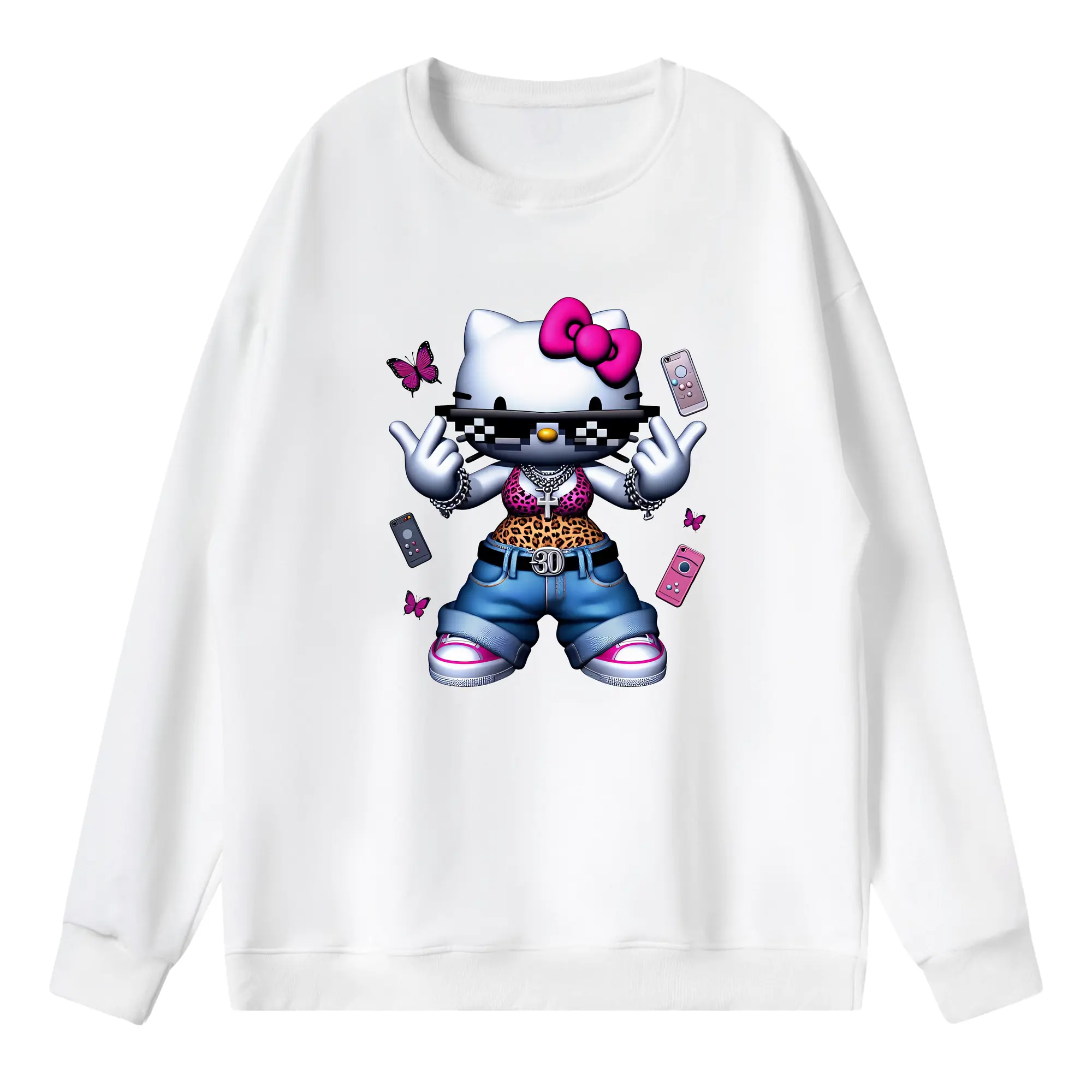 サンリオ グッズ,ハローキティ - 薄手 クルーネック スウェット 裏毛260g · ポリエステル 春秋向け カジュアル 男女兼用 · トレーナー デイリー スポーツ 散歩に最適