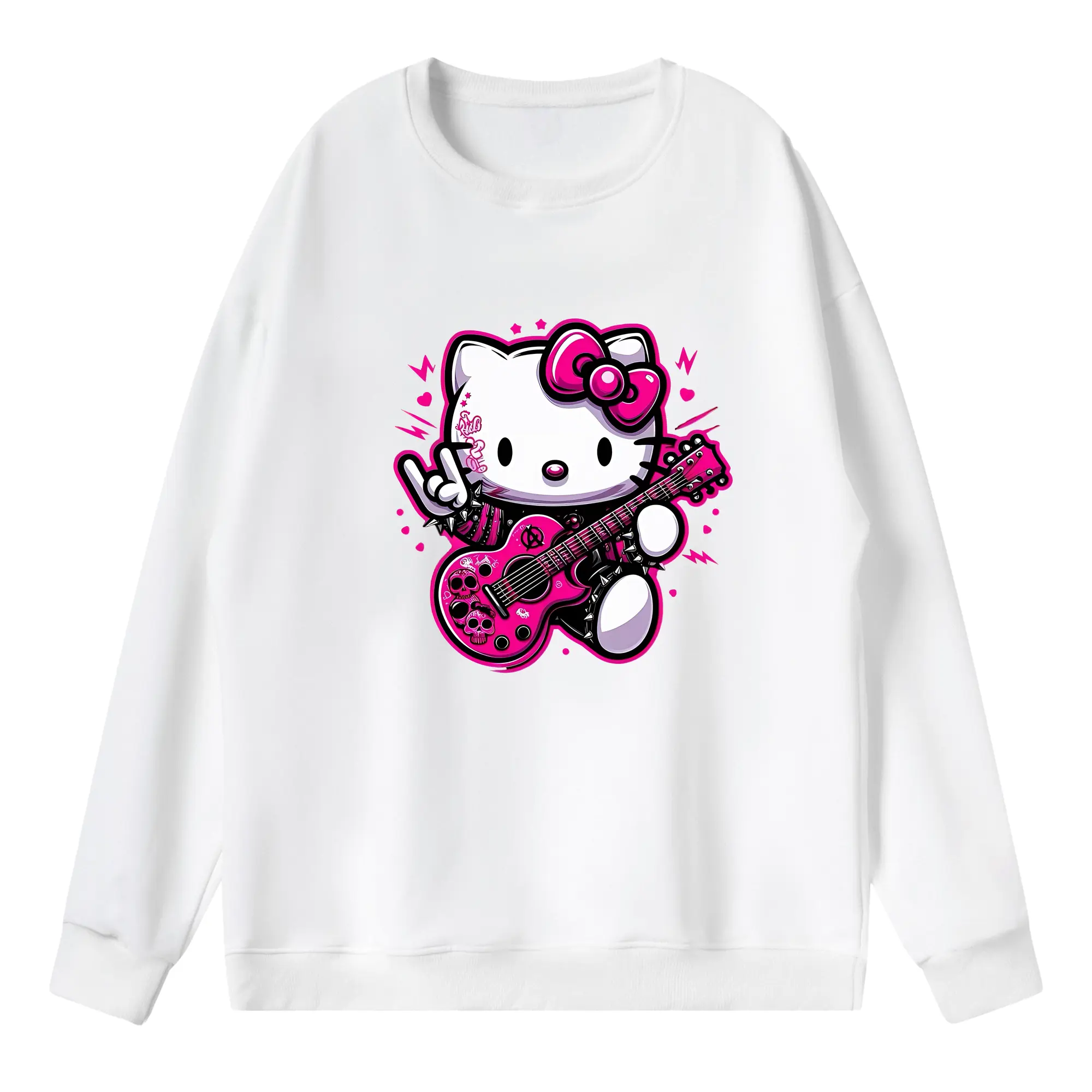 サンリオ グッズ,ハローキティ - 薄手 クルーネック スウェット 裏毛260g · ポリエステル 春秋向け カジュアル 男女兼用 · トレーナー デイリー スポーツ 散歩に最適