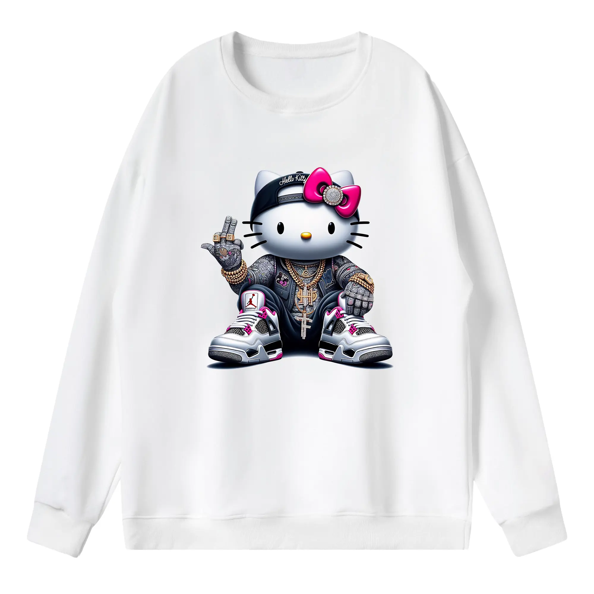 サンリオ グッズ,ハローキティ - 薄手 クルーネック スウェット 裏毛260g · ポリエステル 春秋向け カジュアル 男女兼用 · トレーナー デイリー スポーツ 散歩に最適