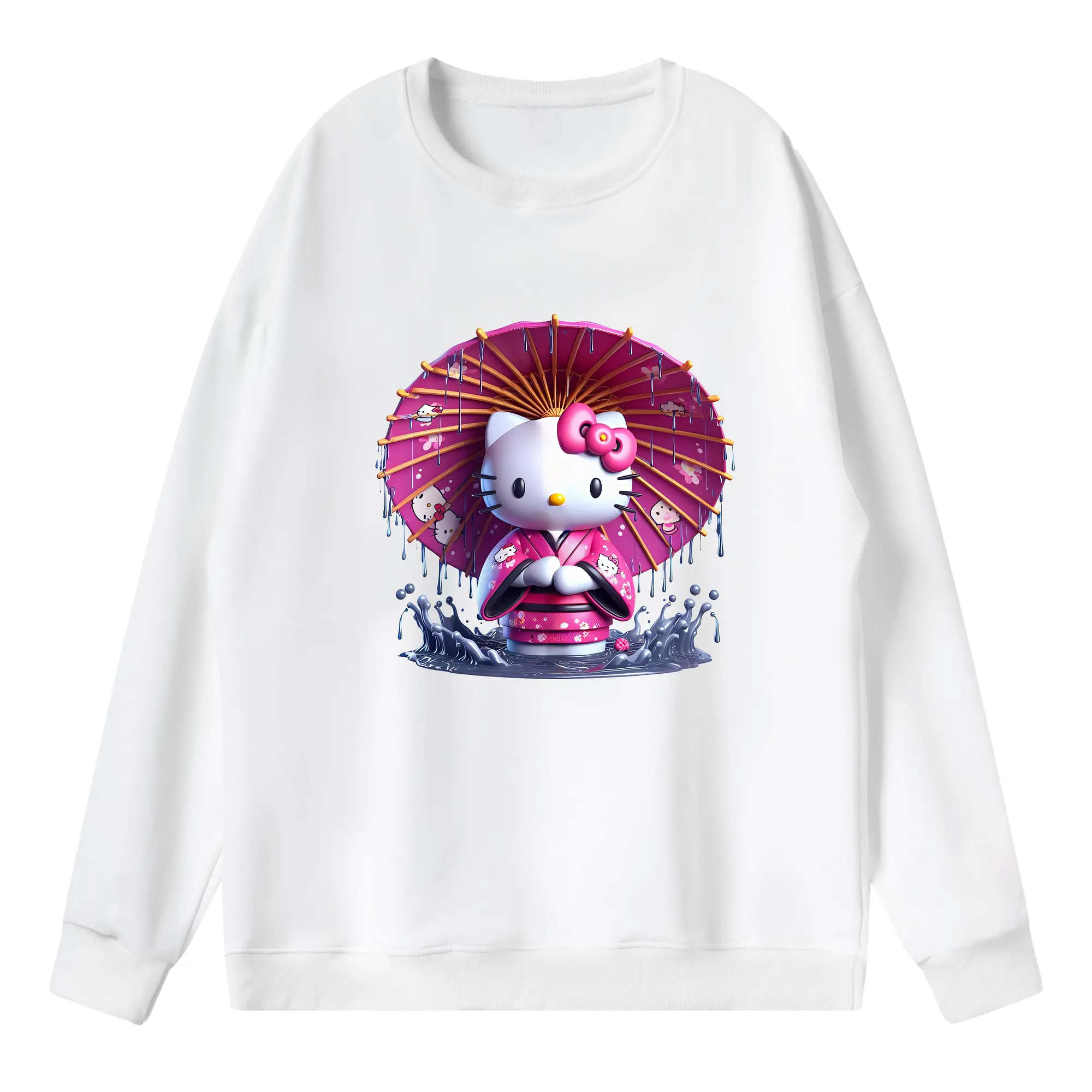 サンリオ グッズ,ハローキティ - 薄手 クルーネック スウェット 裏毛260g · ポリエステル 春秋向け カジュアル 男女兼用 · トレーナー デイリー スポーツ 散歩に最適