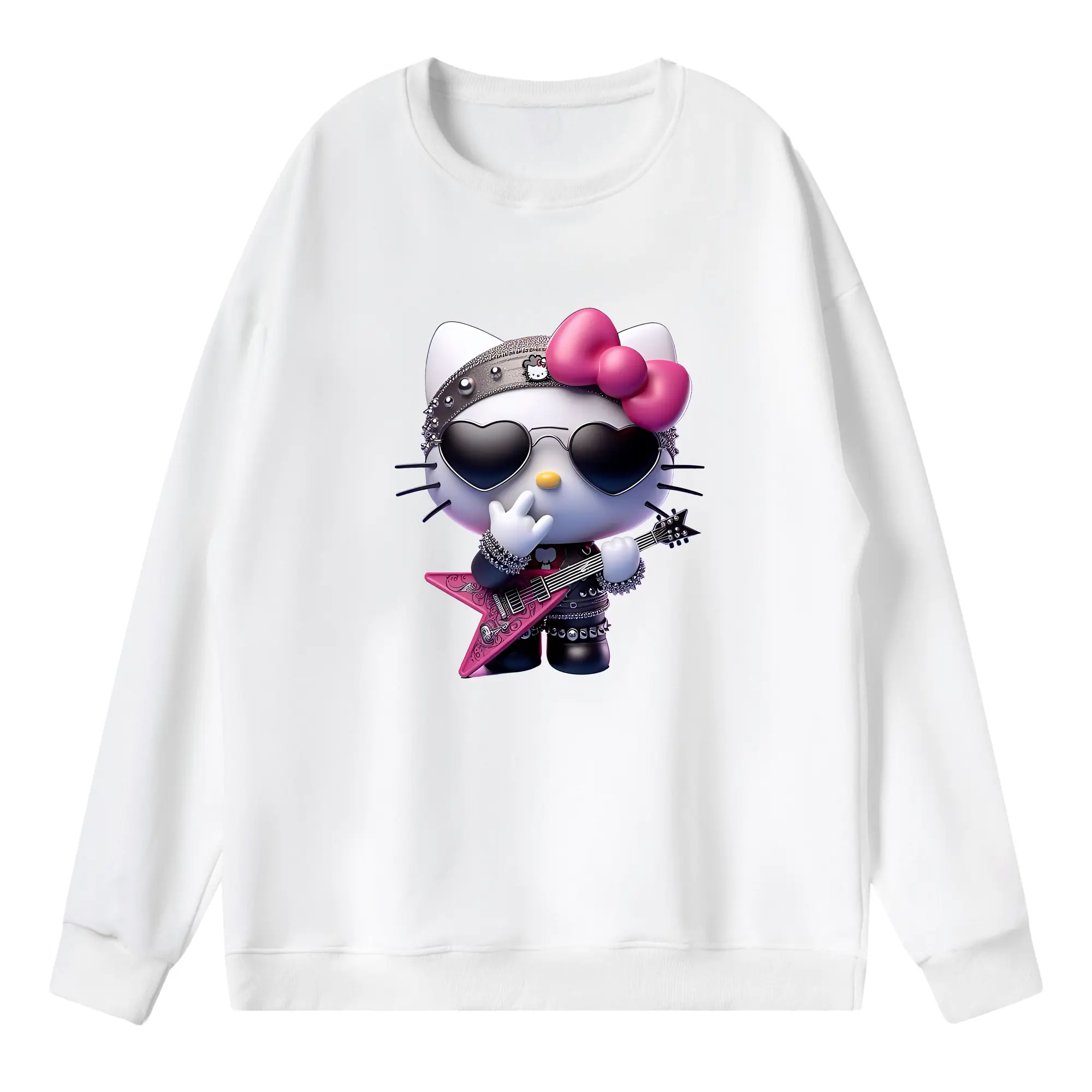 サンリオ グッズ,ハローキティ - 薄手 クルーネック スウェット 裏毛260g · ポリエステル 春秋向け カジュアル 男女兼用 · トレーナー デイリー スポーツ 散歩に最適