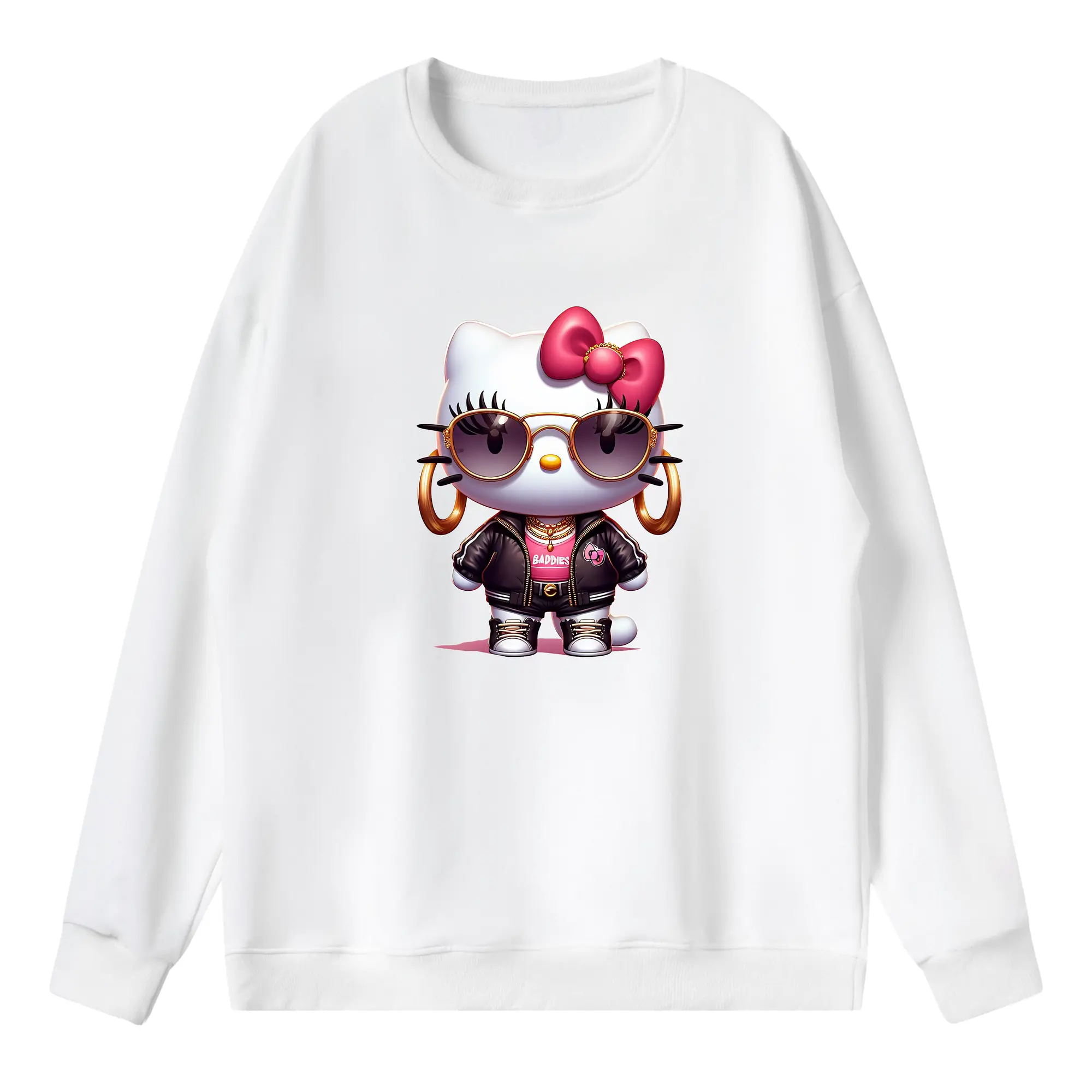 サンリオ グッズ,ハローキティ - 薄手 クルーネック スウェット 裏毛260g · ポリエステル 春秋向け カジュアル 男女兼用 · トレーナー デイリー スポーツ 散歩に最適