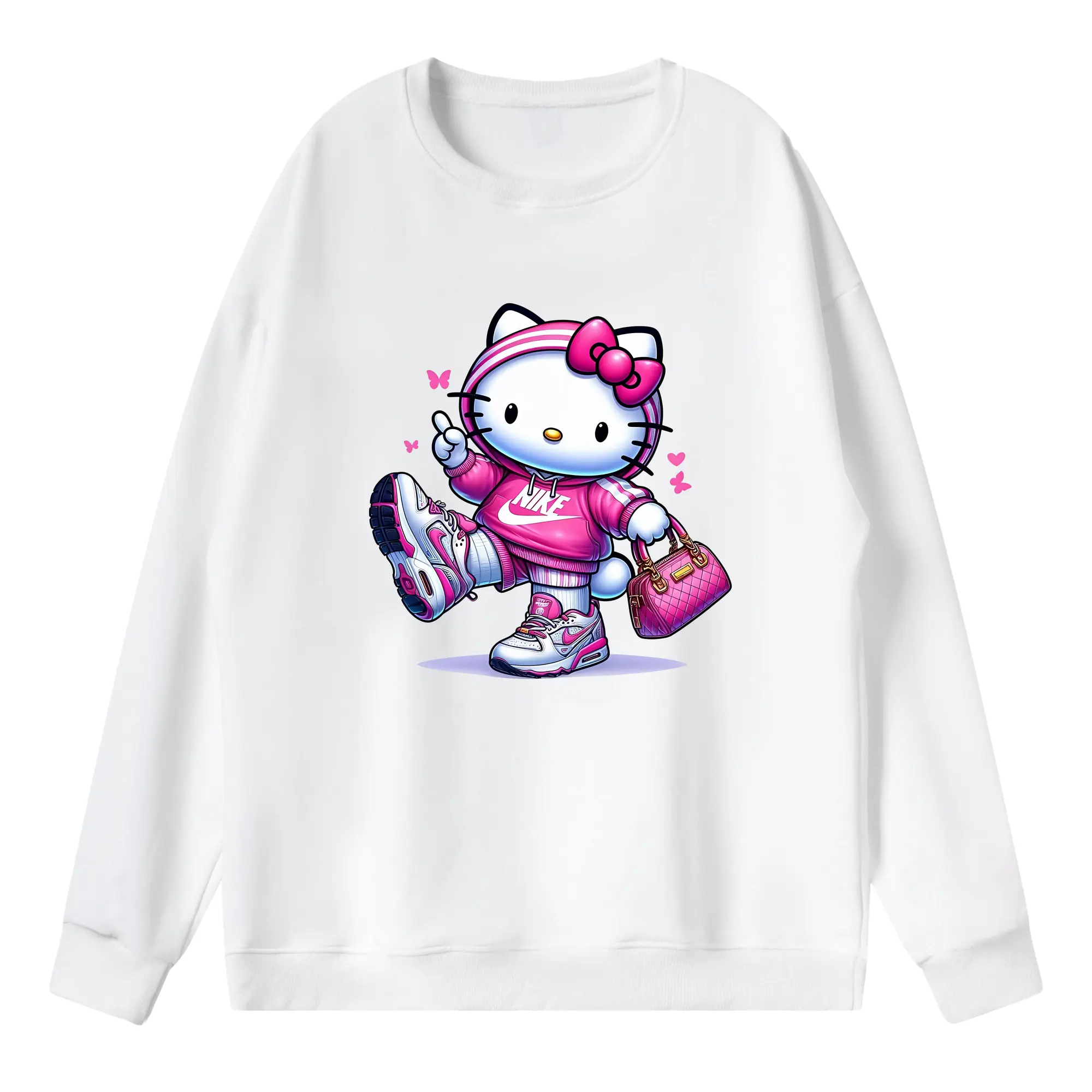 サンリオ グッズ,ハローキティ - 薄手 クルーネック スウェット 裏毛260g · ポリエステル 春秋向け カジュアル 男女兼用 · トレーナー デイリー スポーツ 散歩に最適