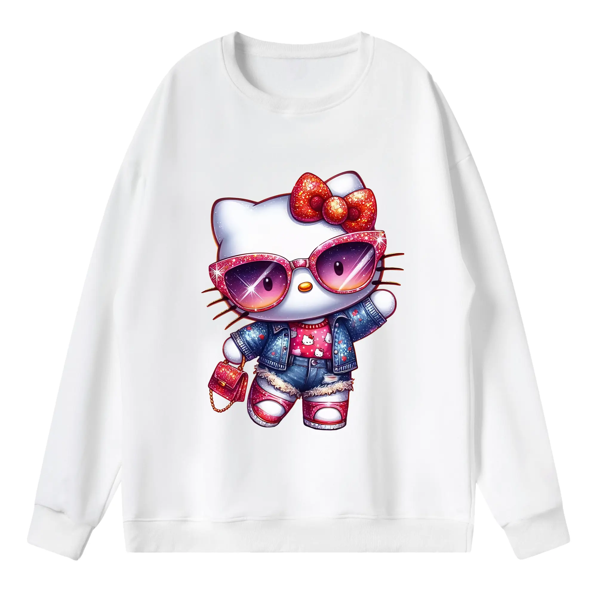 サンリオ グッズ,ハローキティ - 薄手 クルーネック スウェット 裏毛260g · ポリエステル 春秋向け カジュアル 男女兼用 · トレーナー デイリー スポーツ 散歩に最適