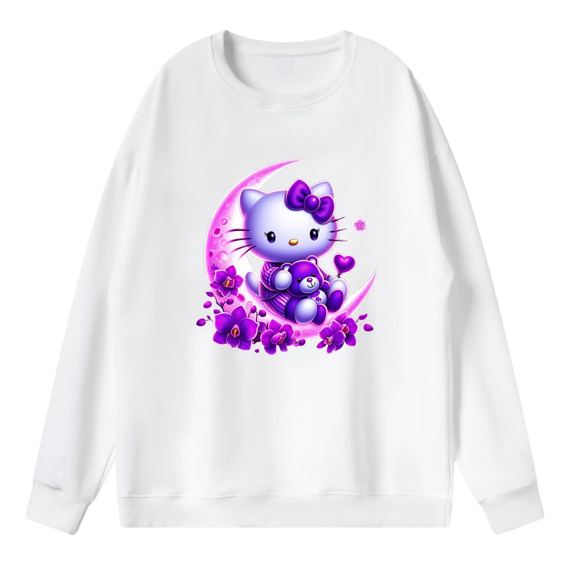 サンリオ グッズ,ハローキティ - 薄手 クルーネック スウェット 裏毛260g · ポリエステル 春秋向け カジュアル 男女兼用 · トレーナー デイリー スポーツ 散歩に最適