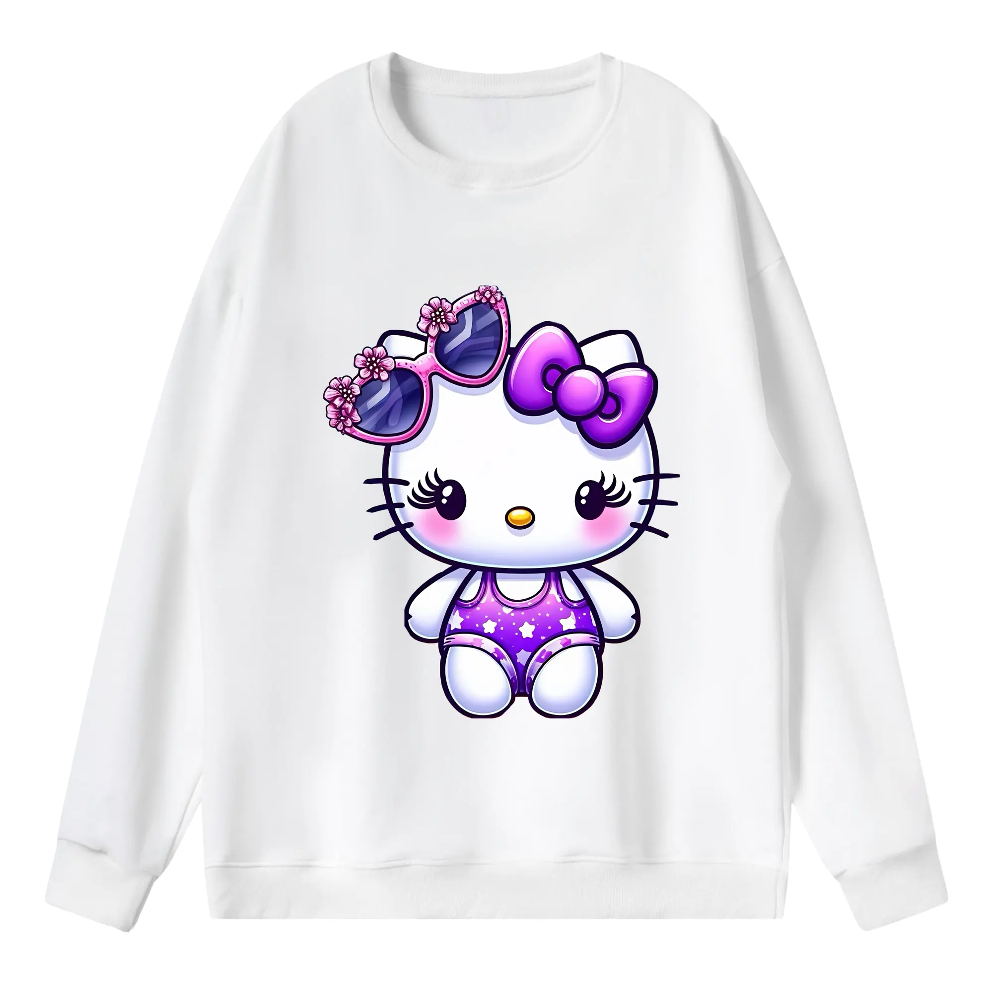 サンリオ グッズ,ハローキティ - 薄手 クルーネック スウェット 裏毛260g · ポリエステル 春秋向け カジュアル 男女兼用 · トレーナー デイリー スポーツ 散歩に最適