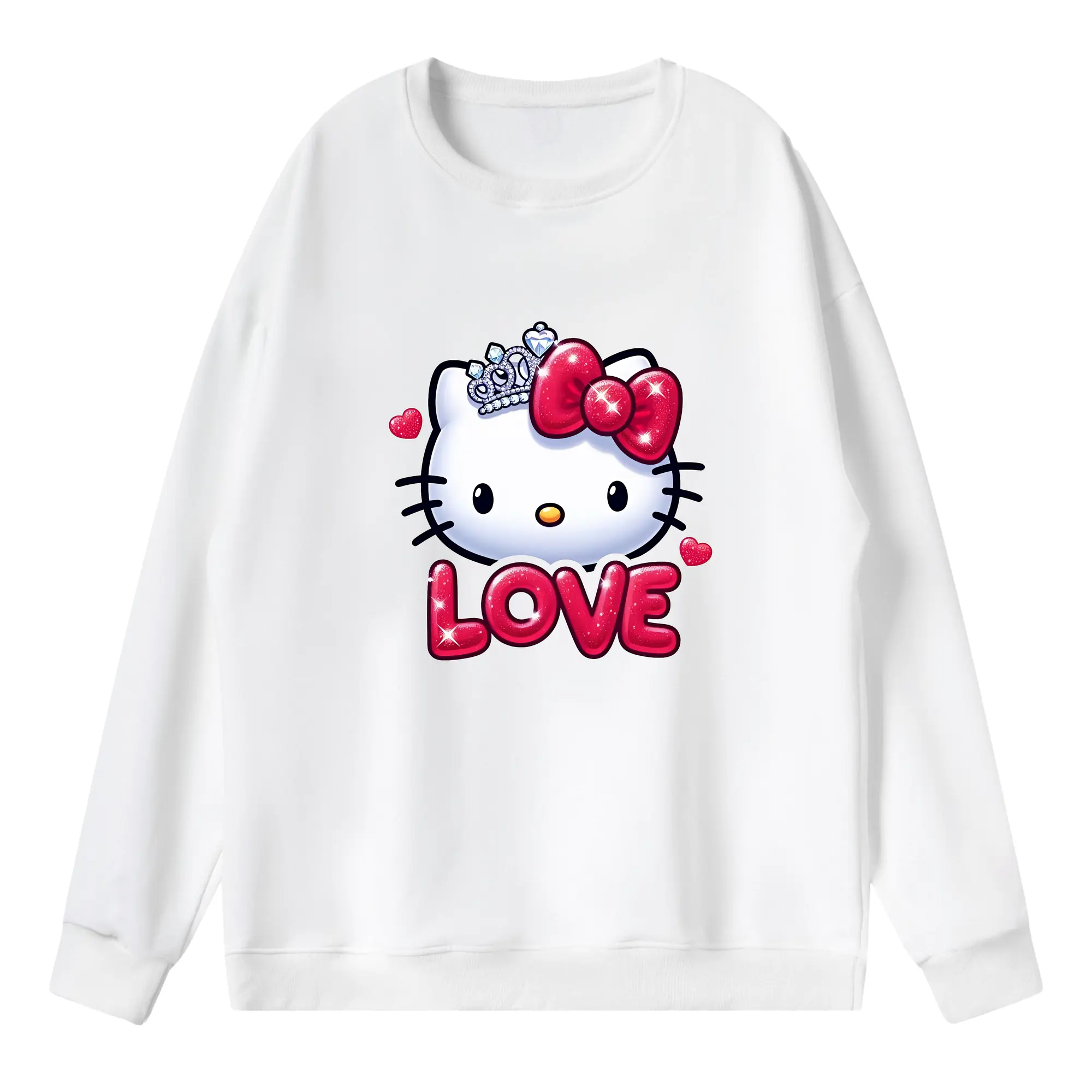 サンリオ グッズ,ハローキティ - 薄手 クルーネック スウェット 裏毛260g · ポリエステル 春秋向け カジュアル 男女兼用 · トレーナー デイリー スポーツ 散歩に最適