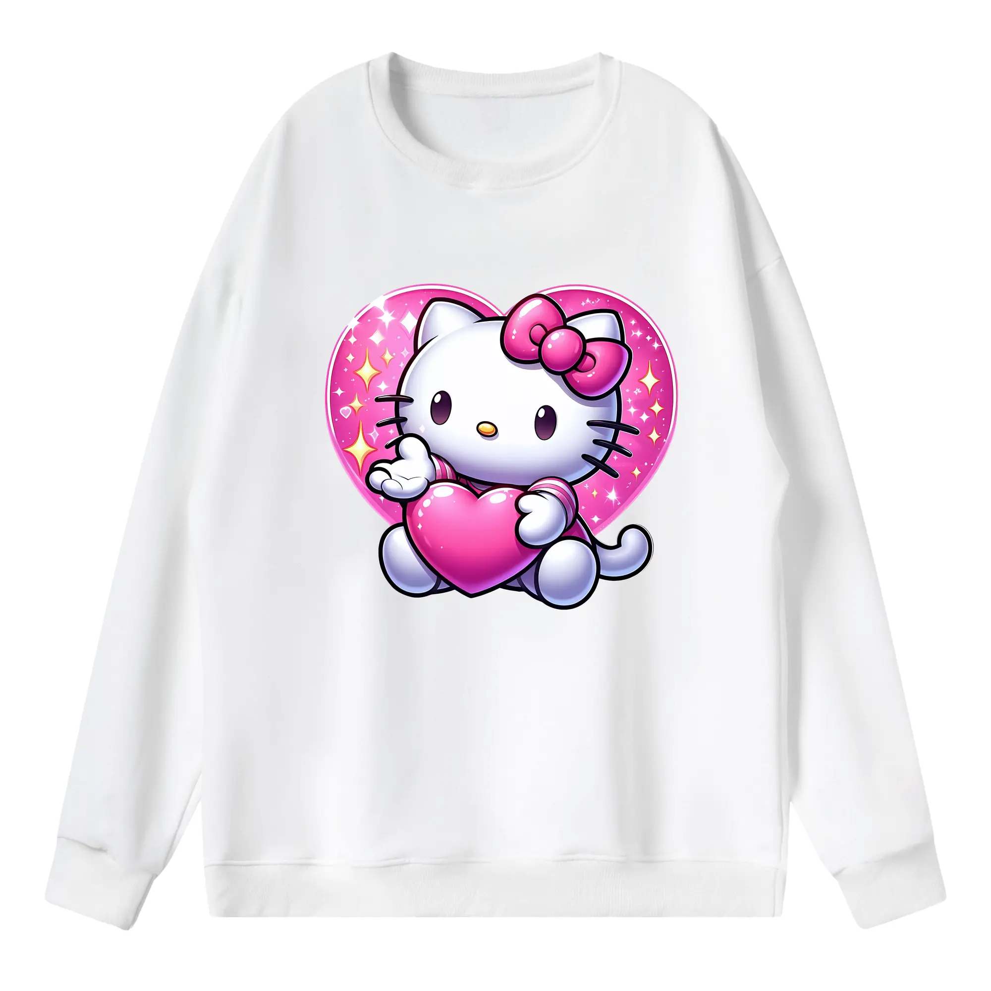 サンリオ グッズ,ハローキティ - 薄手 クルーネック スウェット 裏毛260g · ポリエステル 春秋向け カジュアル 男女兼用 · トレーナー デイリー スポーツ 散歩に最適