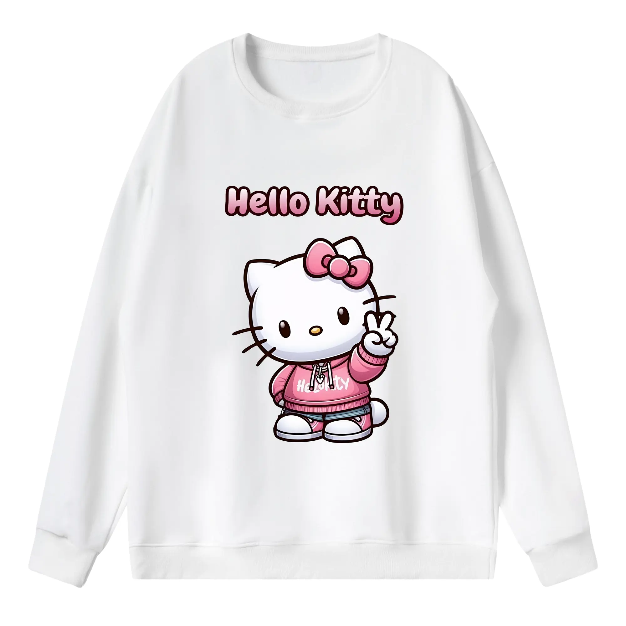 サンリオ グッズ,ハローキティ - 薄手 クルーネック スウェット 裏毛260g · ポリエステル 春秋向け カジュアル 男女兼用 · トレーナー デイリー スポーツ 散歩に最適