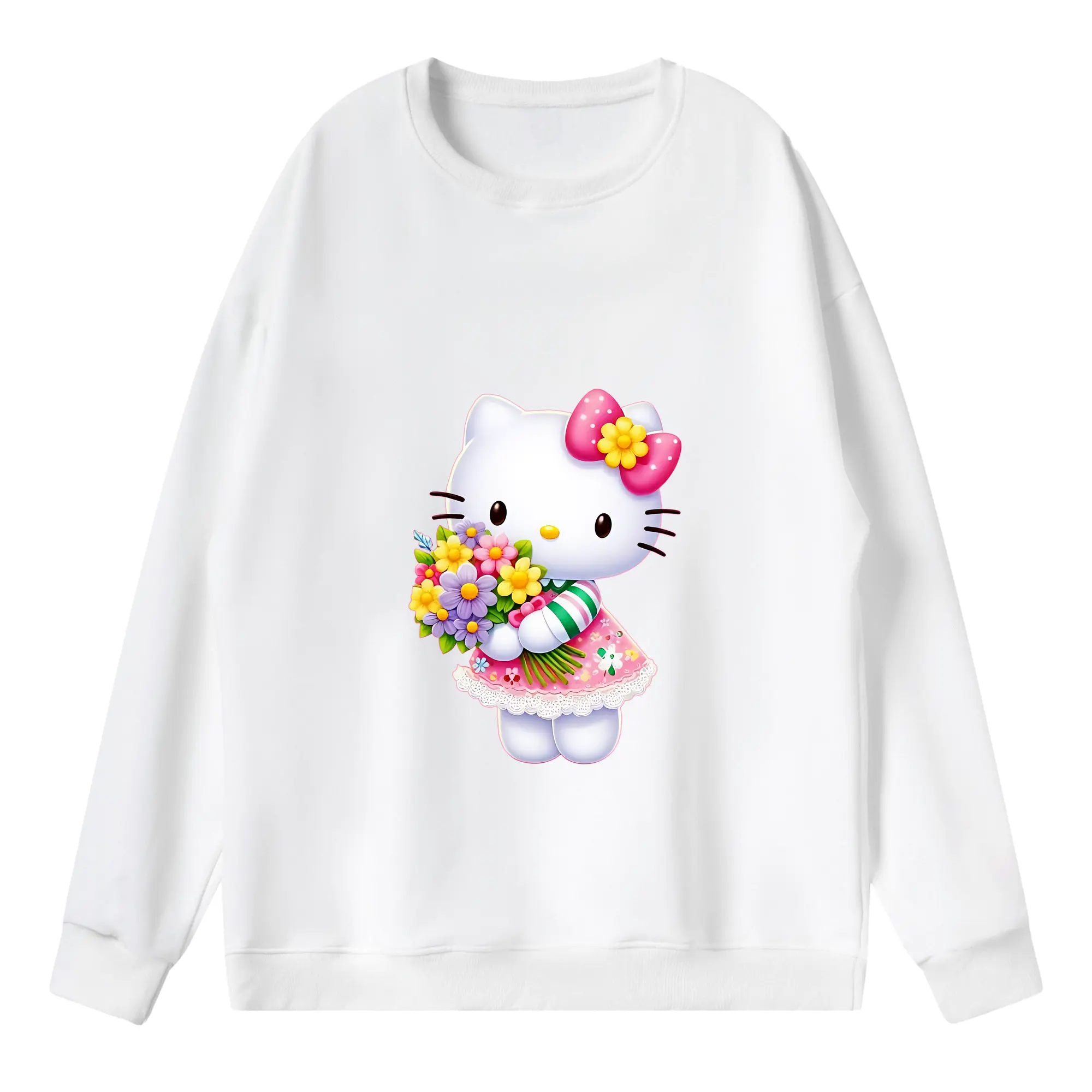 サンリオ グッズ,ハローキティ - 薄手 クルーネック スウェット 裏毛260g · ポリエステル 春秋向け カジュアル 男女兼用 · トレーナー デイリー スポーツ 散歩に最適