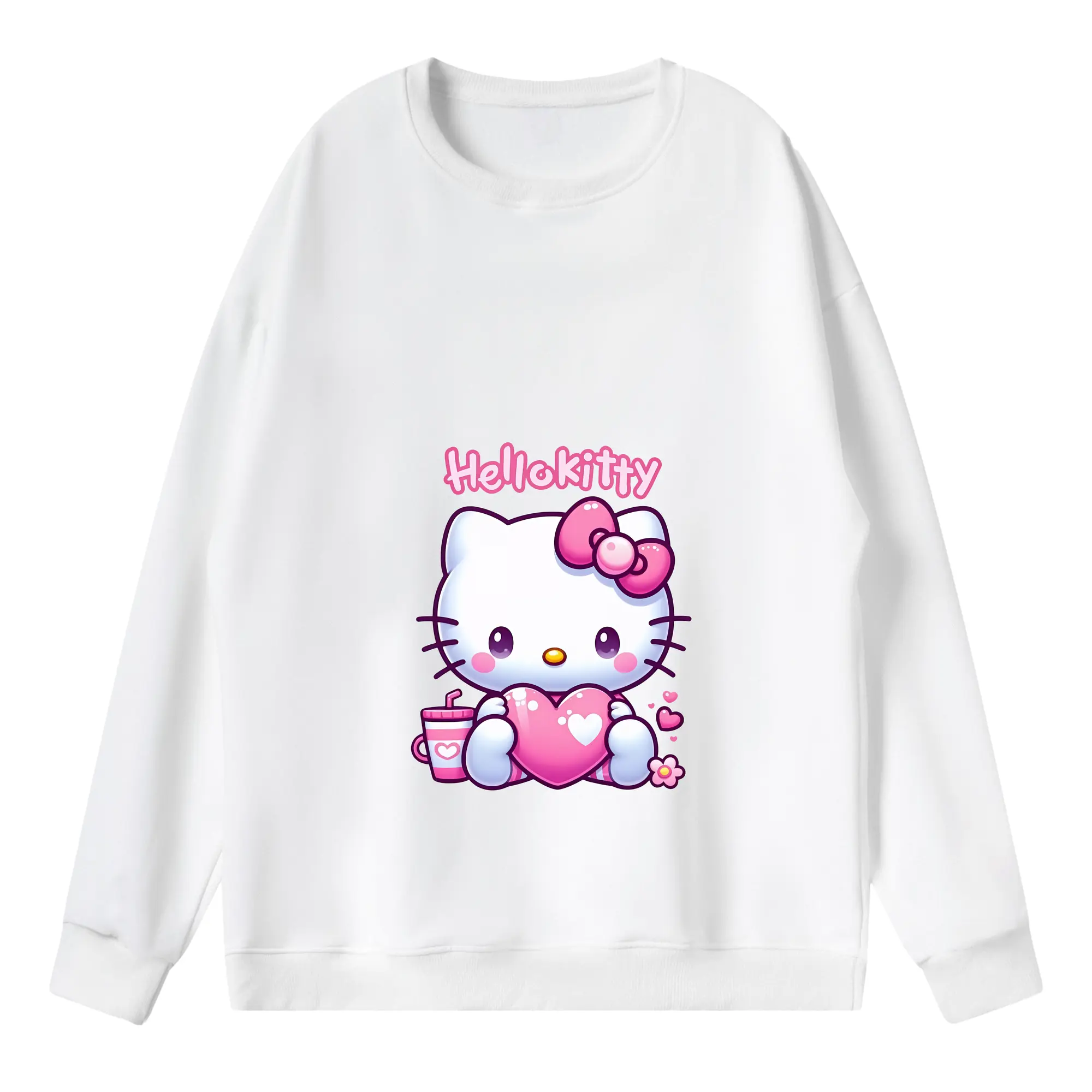 サンリオ グッズ,ハローキティ - 薄手 クルーネック スウェット 裏毛260g · ポリエステル 春秋向け カジュアル 男女兼用 · トレーナー デイリー スポーツ 散歩に最適