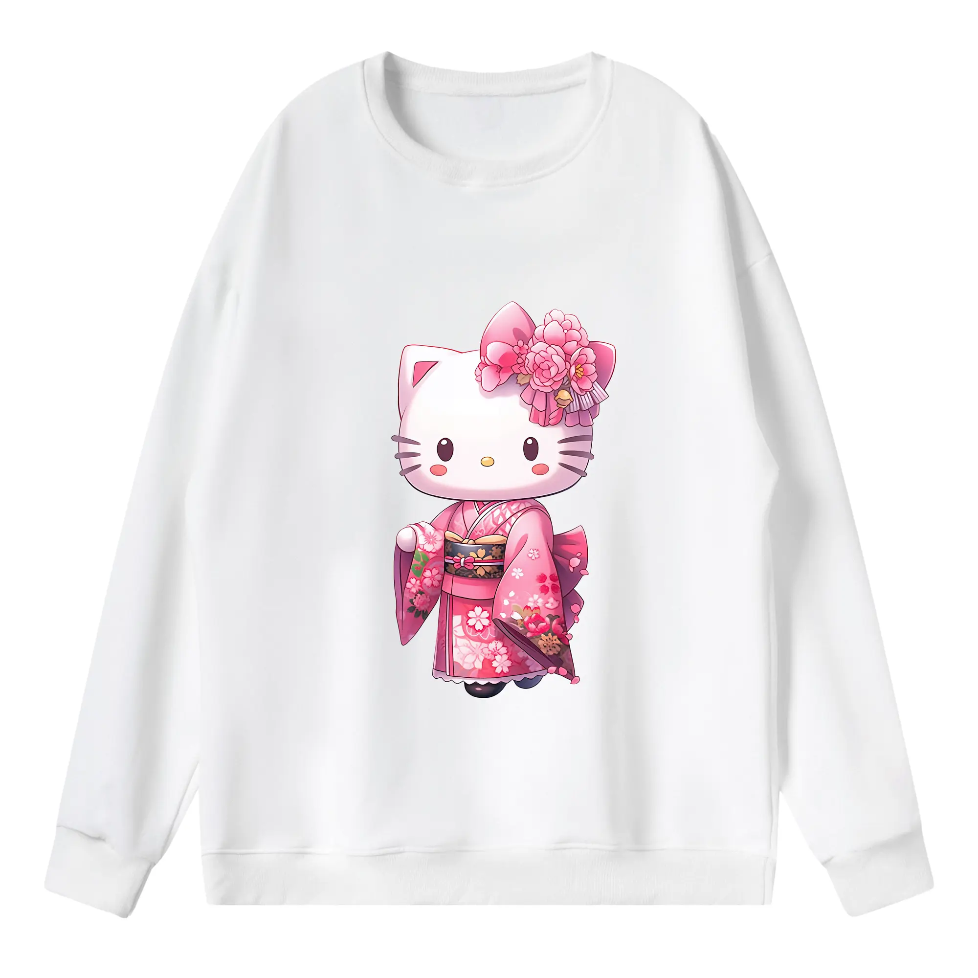 サンリオ グッズ,ハローキティ - 薄手 クルーネック スウェット 裏毛260g · ポリエステル 春秋向け カジュアル 男女兼用 · トレーナー デイリー スポーツ 散歩に最適