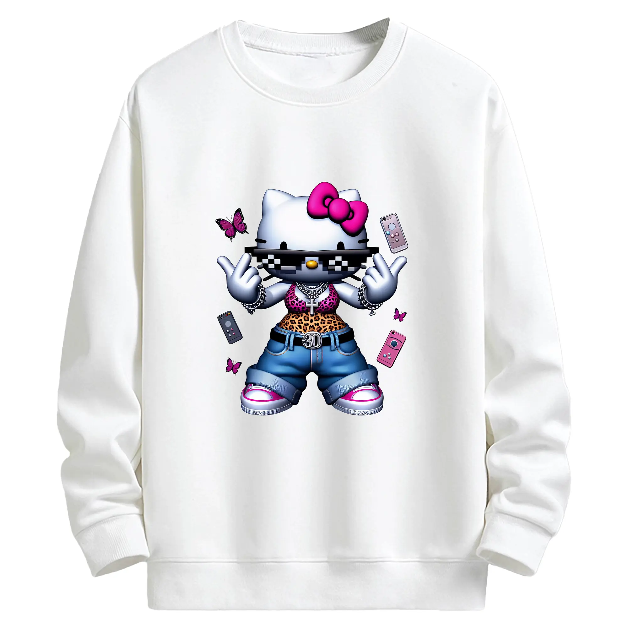 サンリオ グッズ,ハローキティ - キッズ クルーネックスウェットシャツ ・ フロントプリント ・ 綿80％ ポリエステル20％ ・ 快適 通学 スポーツ 日常使い お散歩用