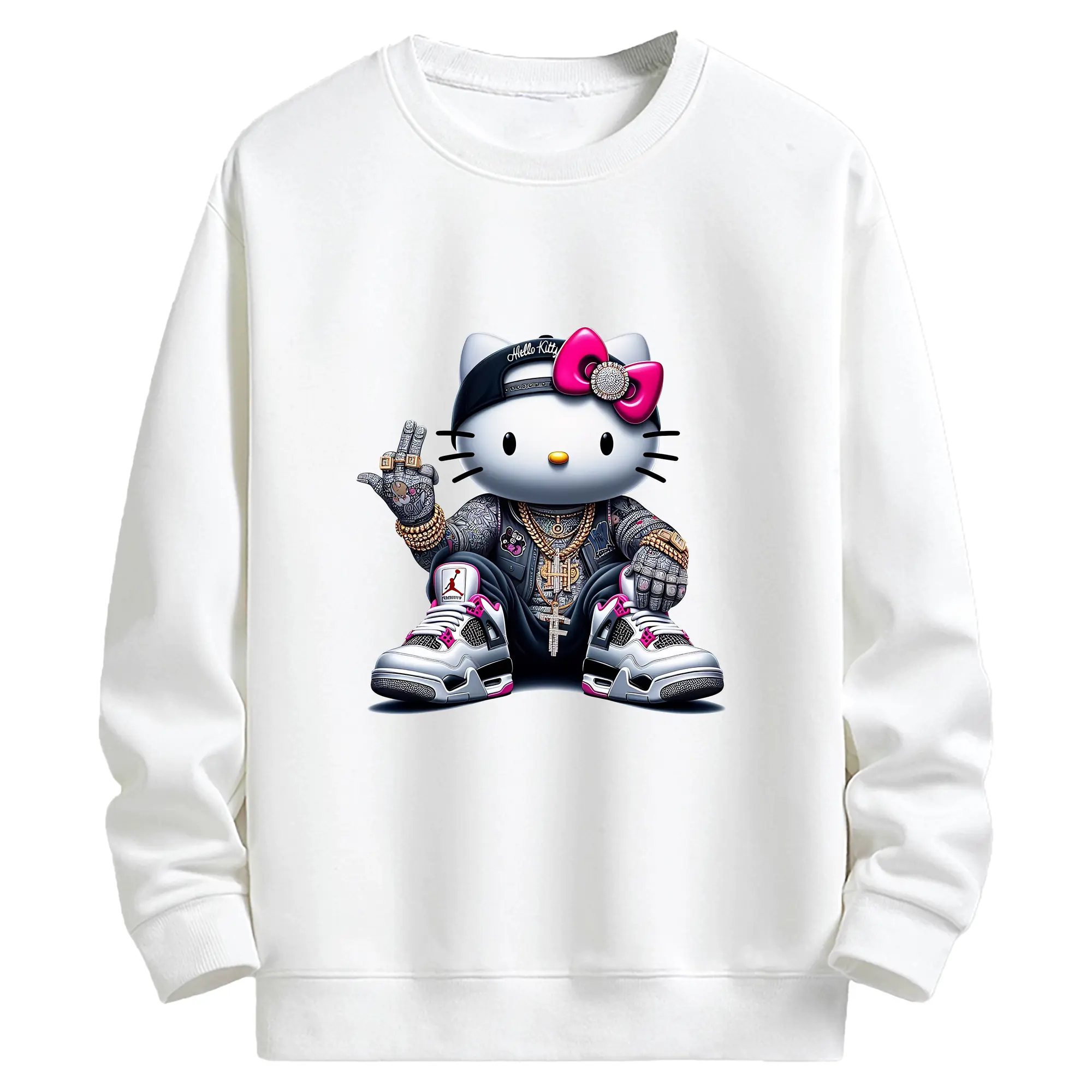 サンリオ グッズ,ハローキティ - キッズ クルーネックスウェットシャツ ・ フロントプリント ・ 綿80％ ポリエステル20％ ・ 快適 通学 スポーツ 日常使い お散歩用