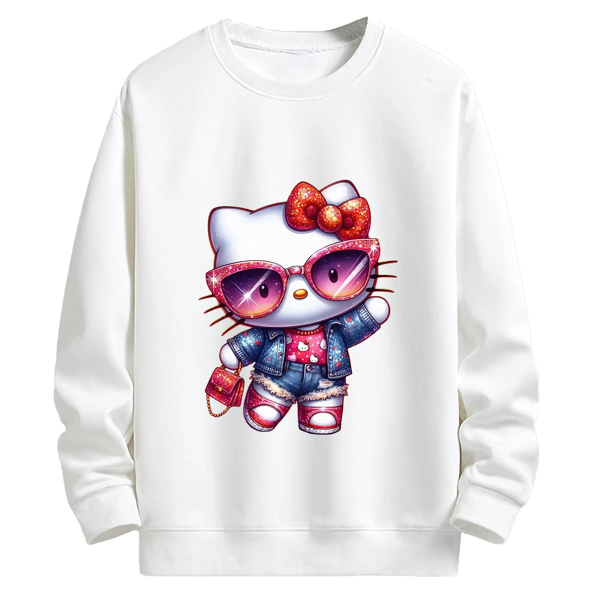 サンリオ グッズ,ハローキティ - キッズ クルーネックスウェットシャツ ・ フロントプリント ・ 綿80％ ポリエステル20％ ・ 快適 通学 スポーツ 日常使い お散歩用