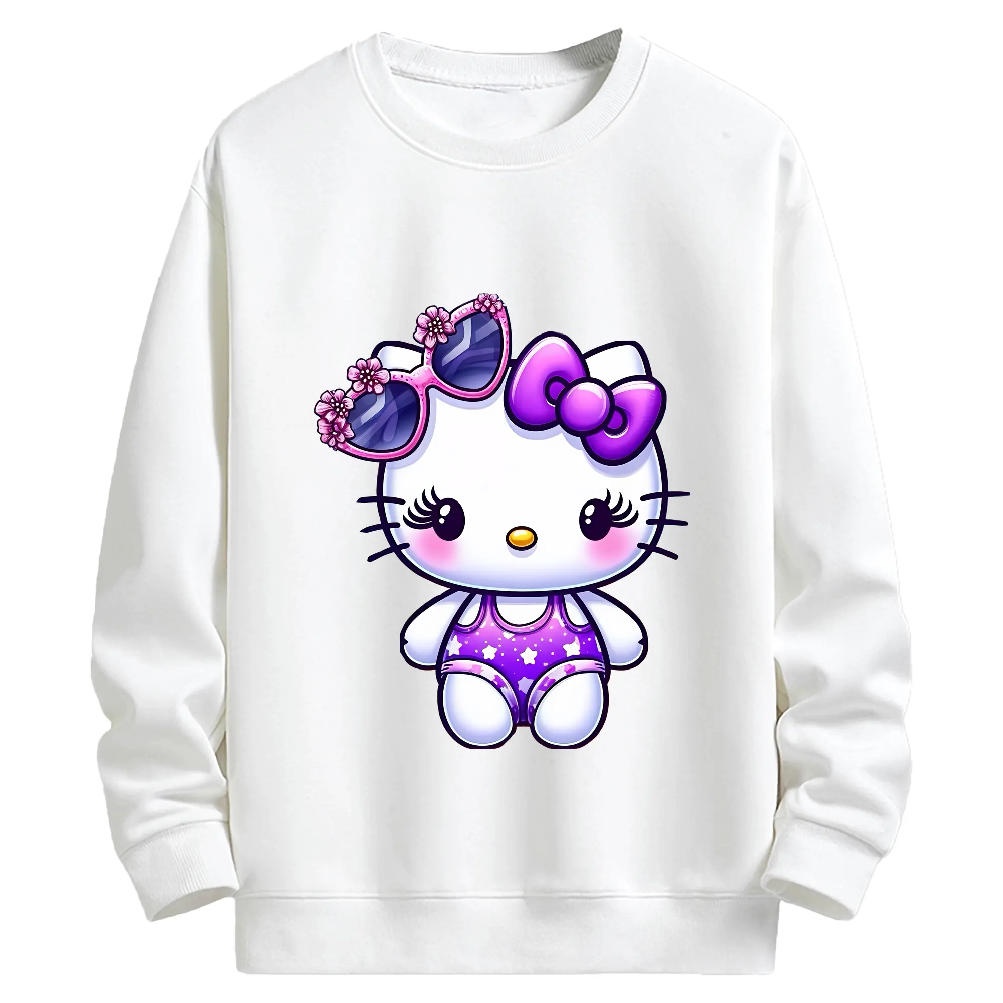 サンリオ グッズ,ハローキティ - キッズ クルーネックスウェットシャツ ・ フロントプリント ・ 綿80％ ポリエステル20％ ・ 快適 通学 スポーツ 日常使い お散歩用