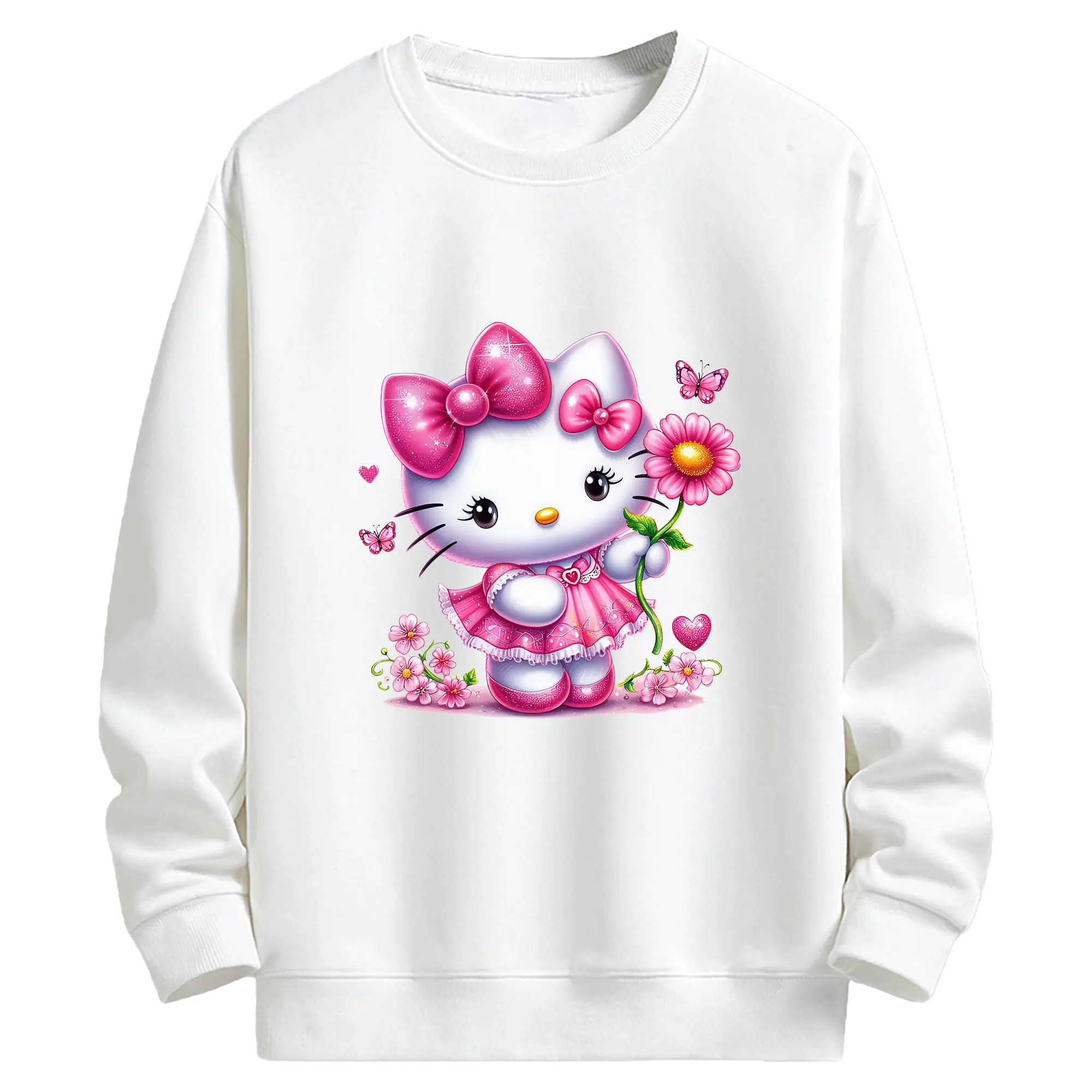サンリオ グッズ,ハローキティ - キッズ クルーネックスウェットシャツ ・ フロントプリント ・ 綿80％ ポリエステル20％ ・ 快適 通学 スポーツ 日常使い お散歩用