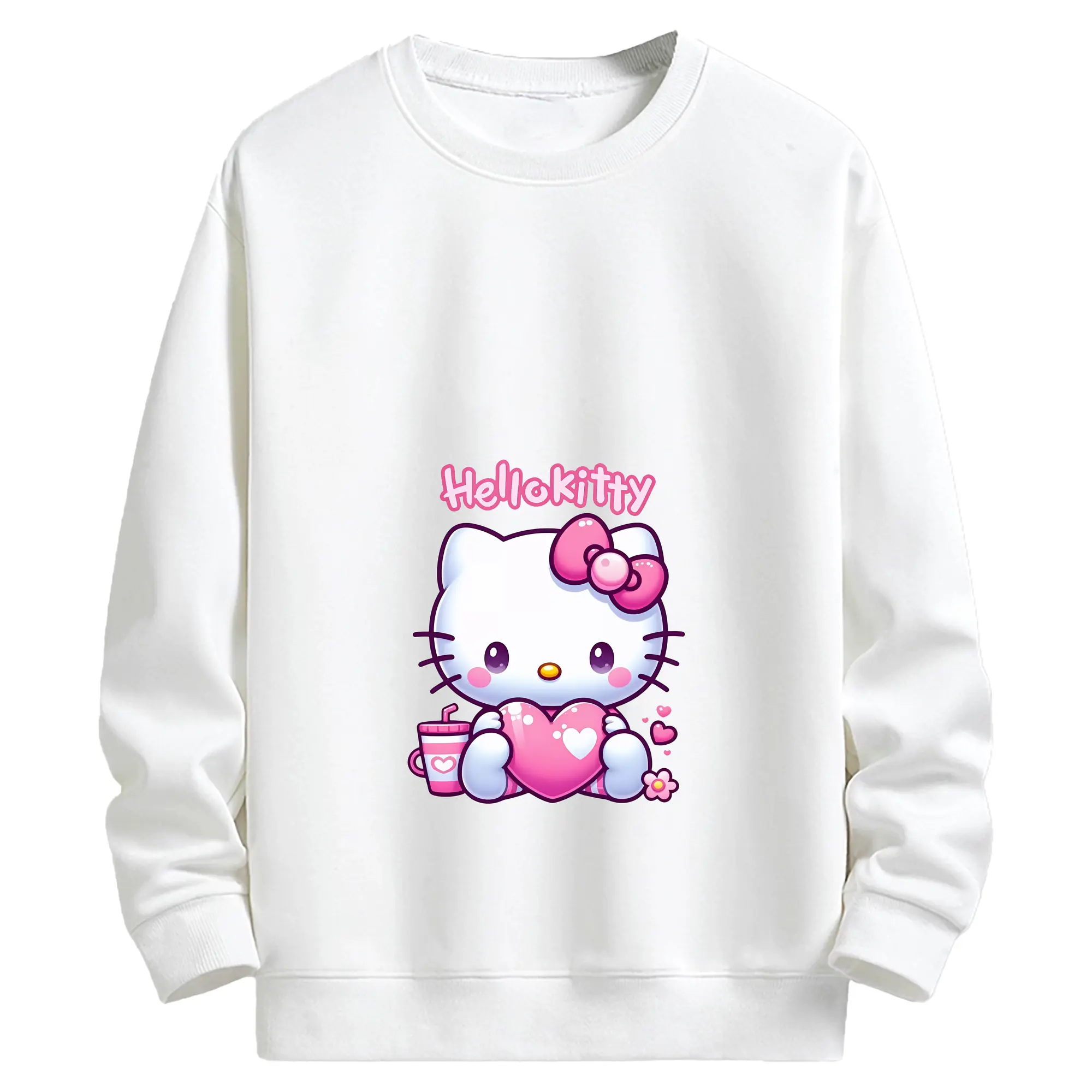 サンリオ グッズ,ハローキティ - キッズ クルーネックスウェットシャツ ・ フロントプリント ・ 綿80％ ポリエステル20％ ・ 快適 通学 スポーツ 日常使い お散歩用