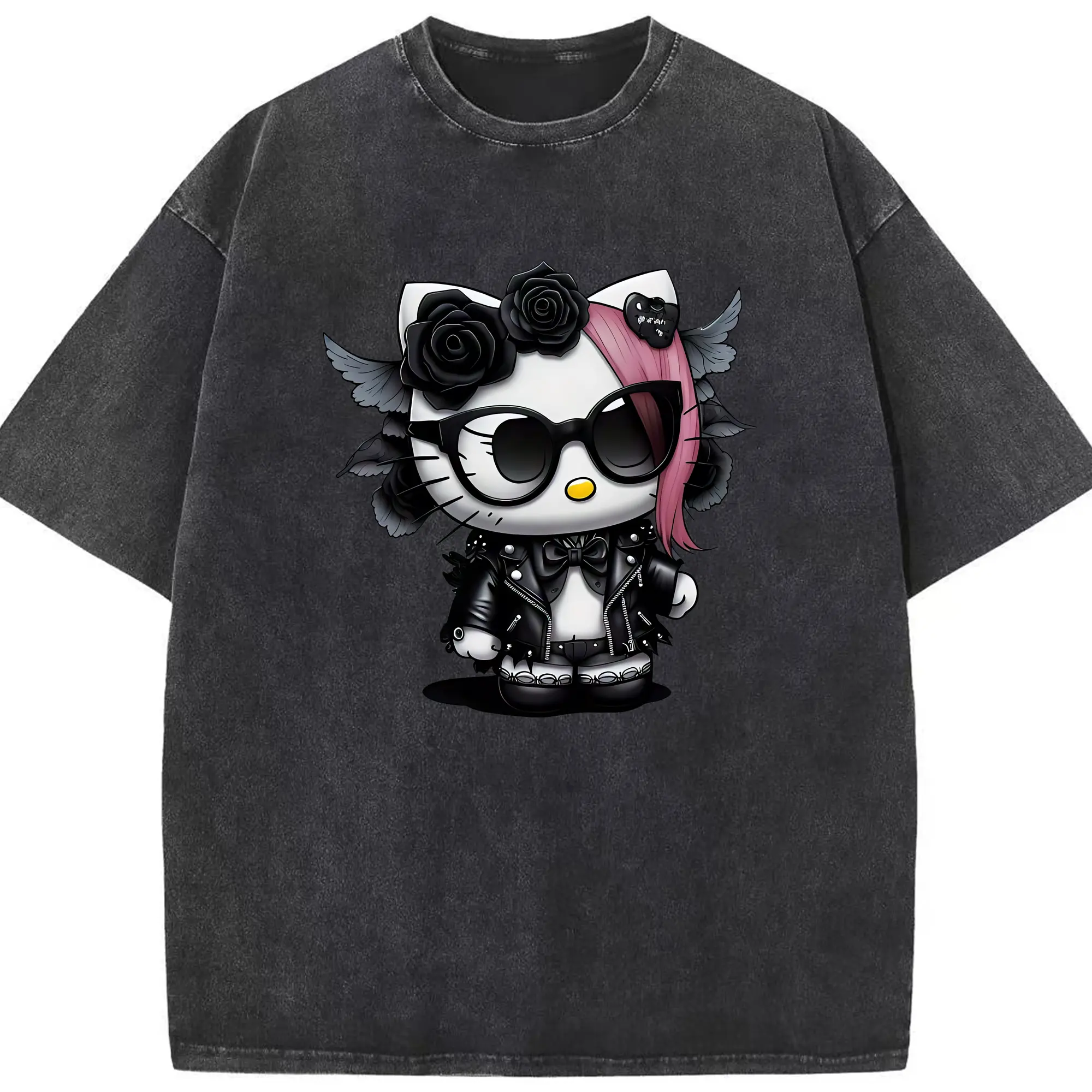 サンリオ グッズ,ハローキティ - 綿100％ ヴィンテージ風 半袖Tシャツ ・ フロントプリント ・ 柔らか肌触り ・ 通気性 快適 ・ スポーツ カジュアル 外出用