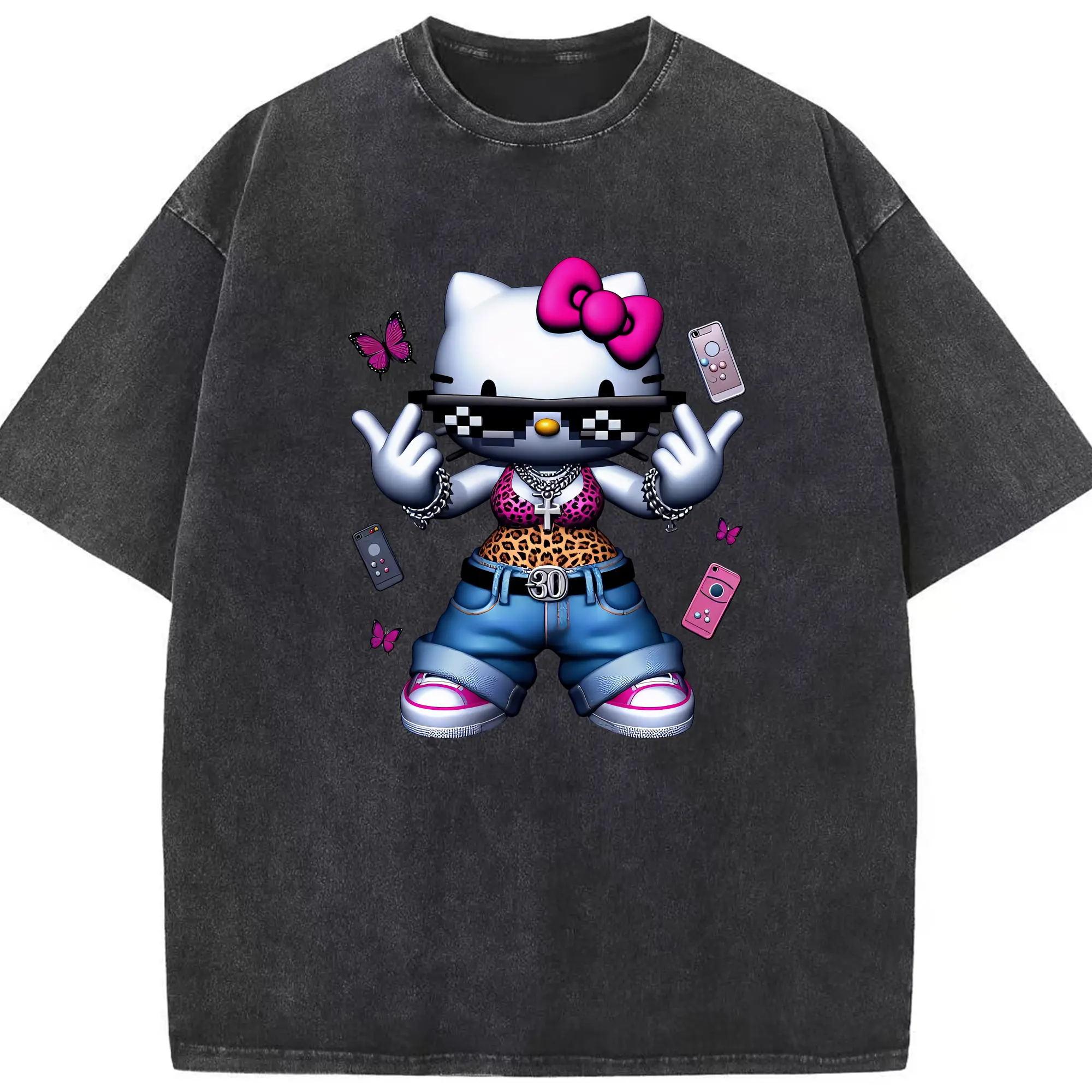 サンリオ グッズ,ハローキティ - 綿100％ ヴィンテージ風 半袖Tシャツ ・ フロントプリント ・ 柔らか肌触り ・ 通気性 快適 ・ スポーツ カジュアル 外出用