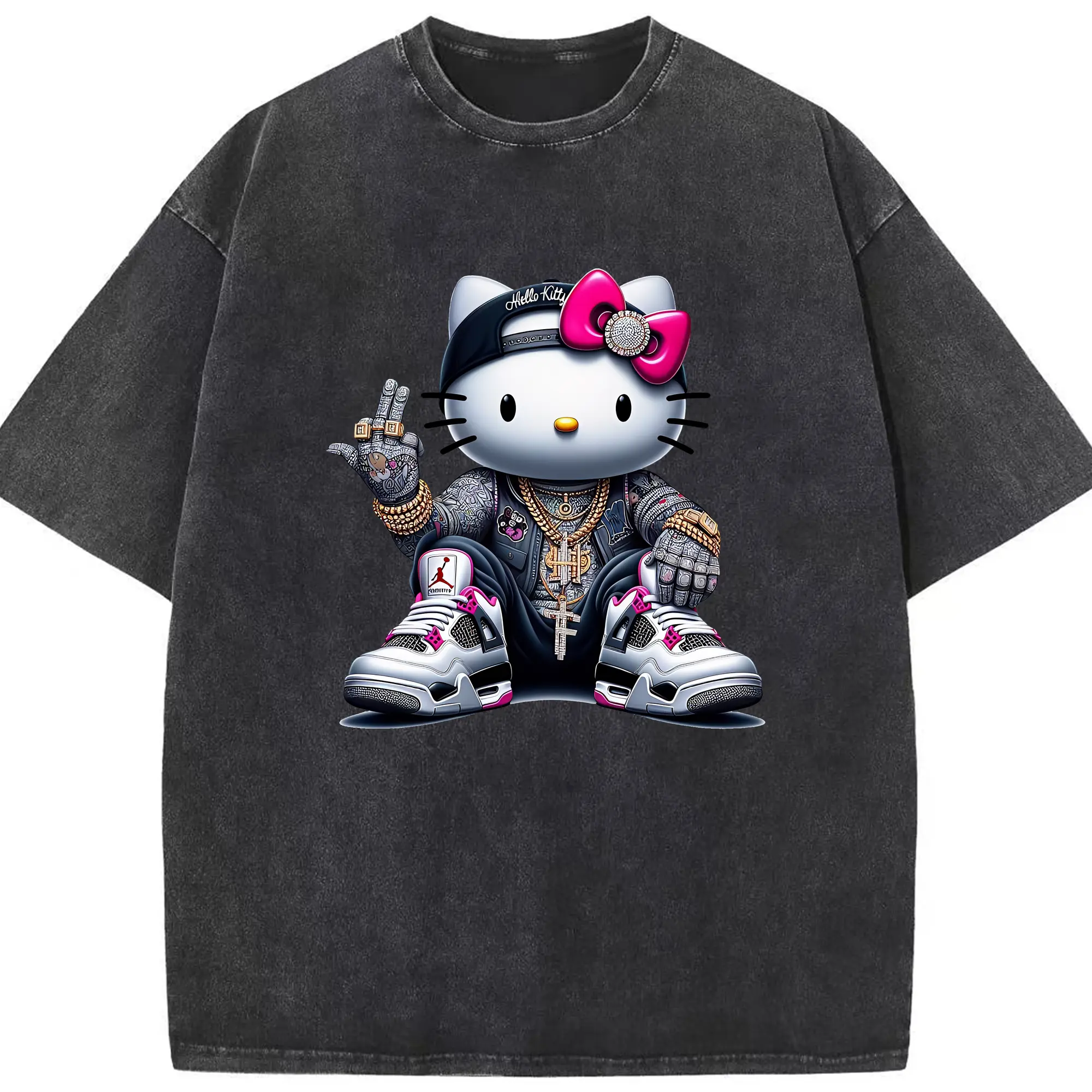 サンリオ グッズ,ハローキティ - 綿100％ ヴィンテージ風 半袖Tシャツ ・ フロントプリント ・ 柔らか肌触り ・ 通気性 快適 ・ スポーツ カジュアル 外出用