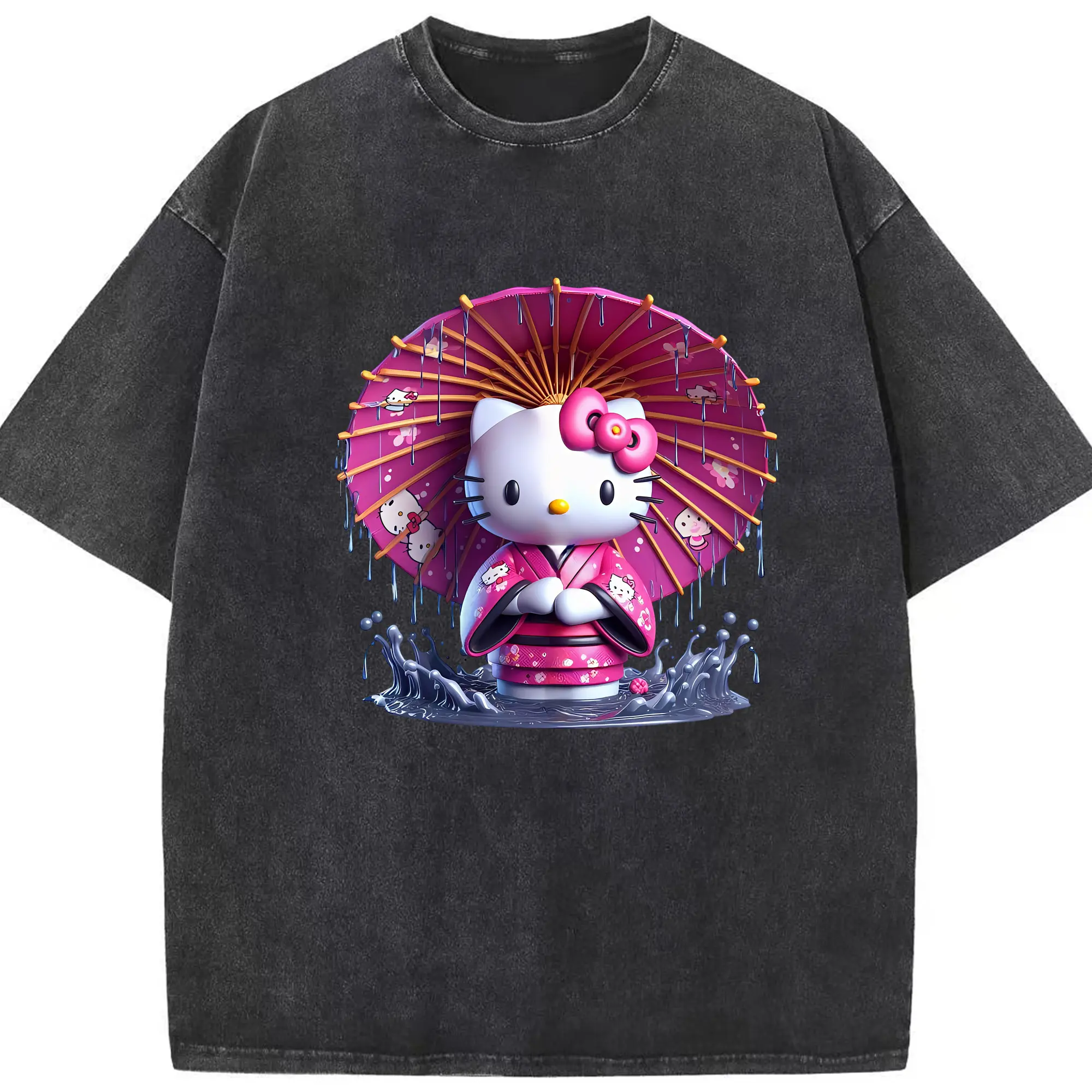 サンリオ グッズ,ハローキティ - 綿100％ ヴィンテージ風 半袖Tシャツ ・ フロントプリント ・ 柔らか肌触り ・ 通気性 快適 ・ スポーツ カジュアル 外出用