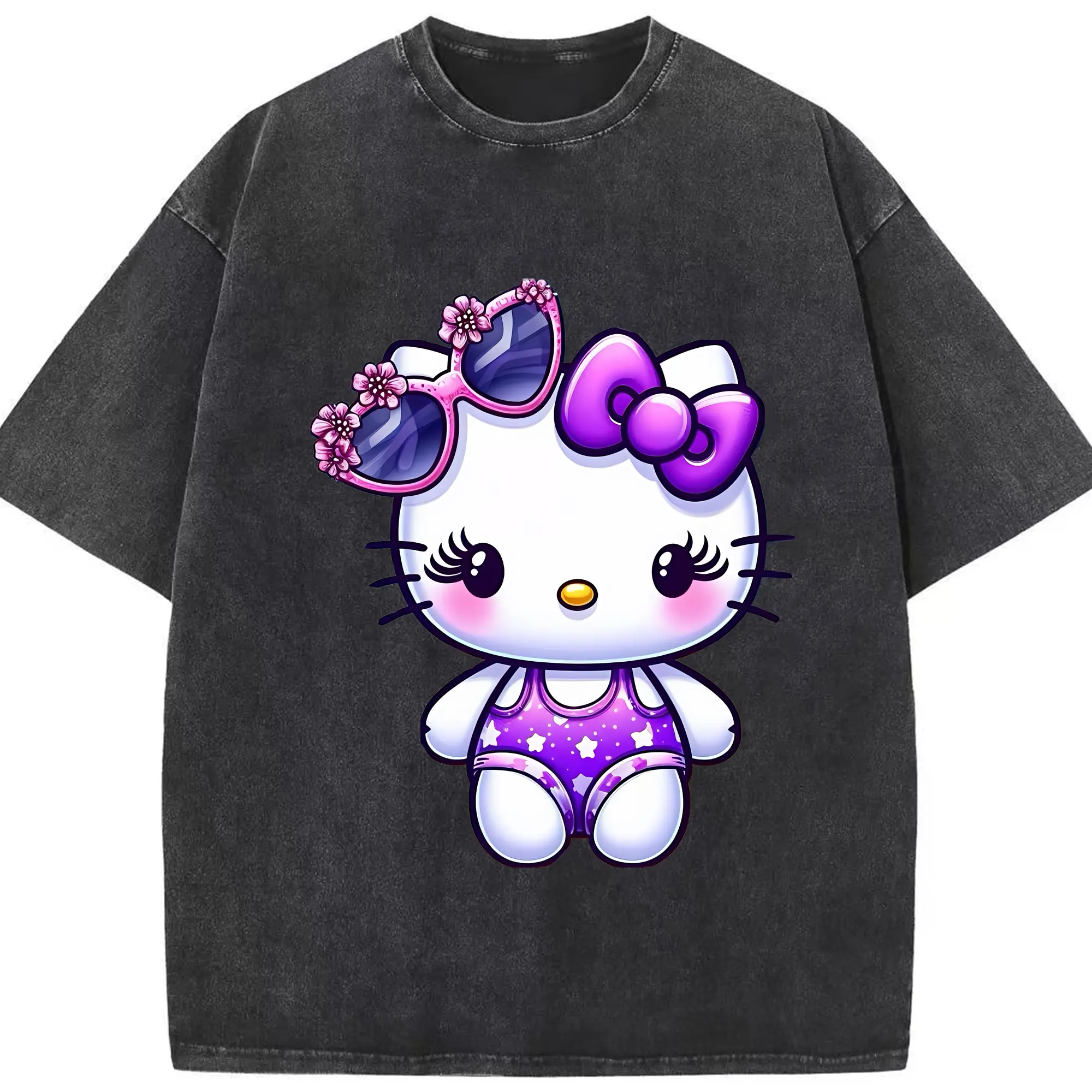 サンリオ グッズ,ハローキティ - 綿100％ ヴィンテージ風 半袖Tシャツ ・ フロントプリント ・ 柔らか肌触り ・ 通気性 快適 ・ スポーツ カジュアル 外出用