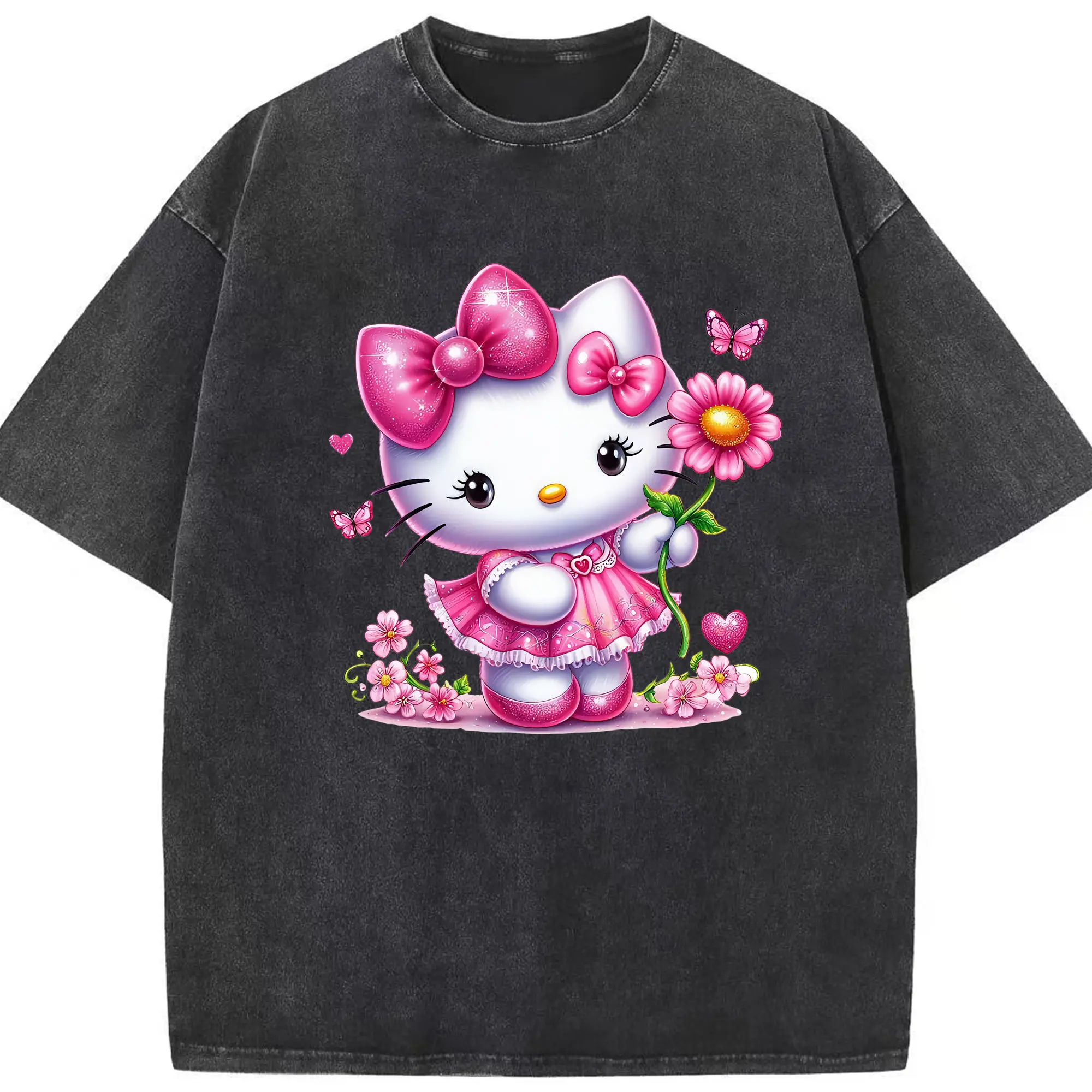 サンリオ グッズ,ハローキティ - 綿100％ ヴィンテージ風 半袖Tシャツ ・ フロントプリント ・ 柔らか肌触り ・ 通気性 快適 ・ スポーツ カジュアル 外出用