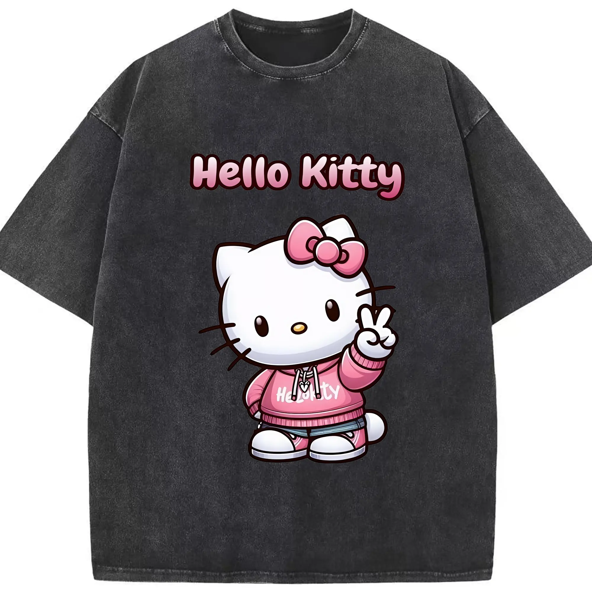 サンリオ グッズ,ハローキティ - 綿100％ ヴィンテージ風 半袖Tシャツ ・ フロントプリント ・ 柔らか肌触り ・ 通気性 快適 ・ スポーツ カジュアル 外出用