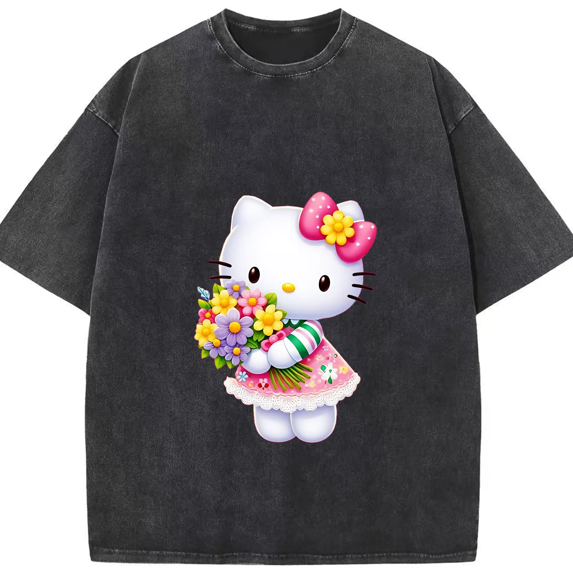 サンリオ グッズ,ハローキティ - 綿100％ ヴィンテージ風 半袖Tシャツ ・ フロントプリント ・ 柔らか肌触り ・ 通気性 快適 ・ スポーツ カジュアル 外出用