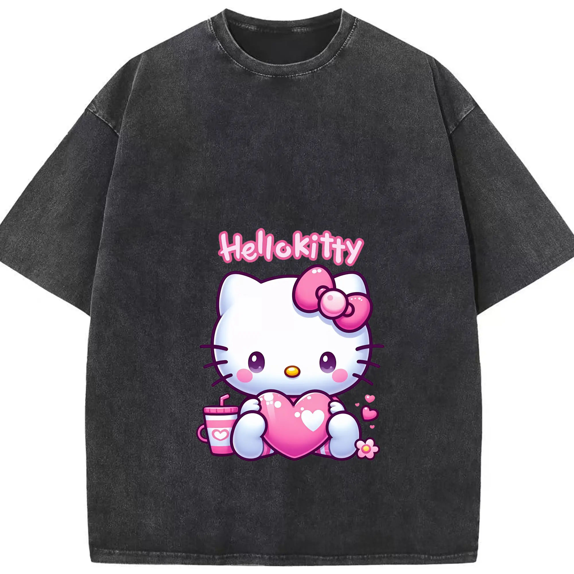 サンリオ グッズ,ハローキティ - 綿100％ ヴィンテージ風 半袖Tシャツ ・ フロントプリント ・ 柔らか肌触り ・ 通気性 快適 ・ スポーツ カジュアル 外出用