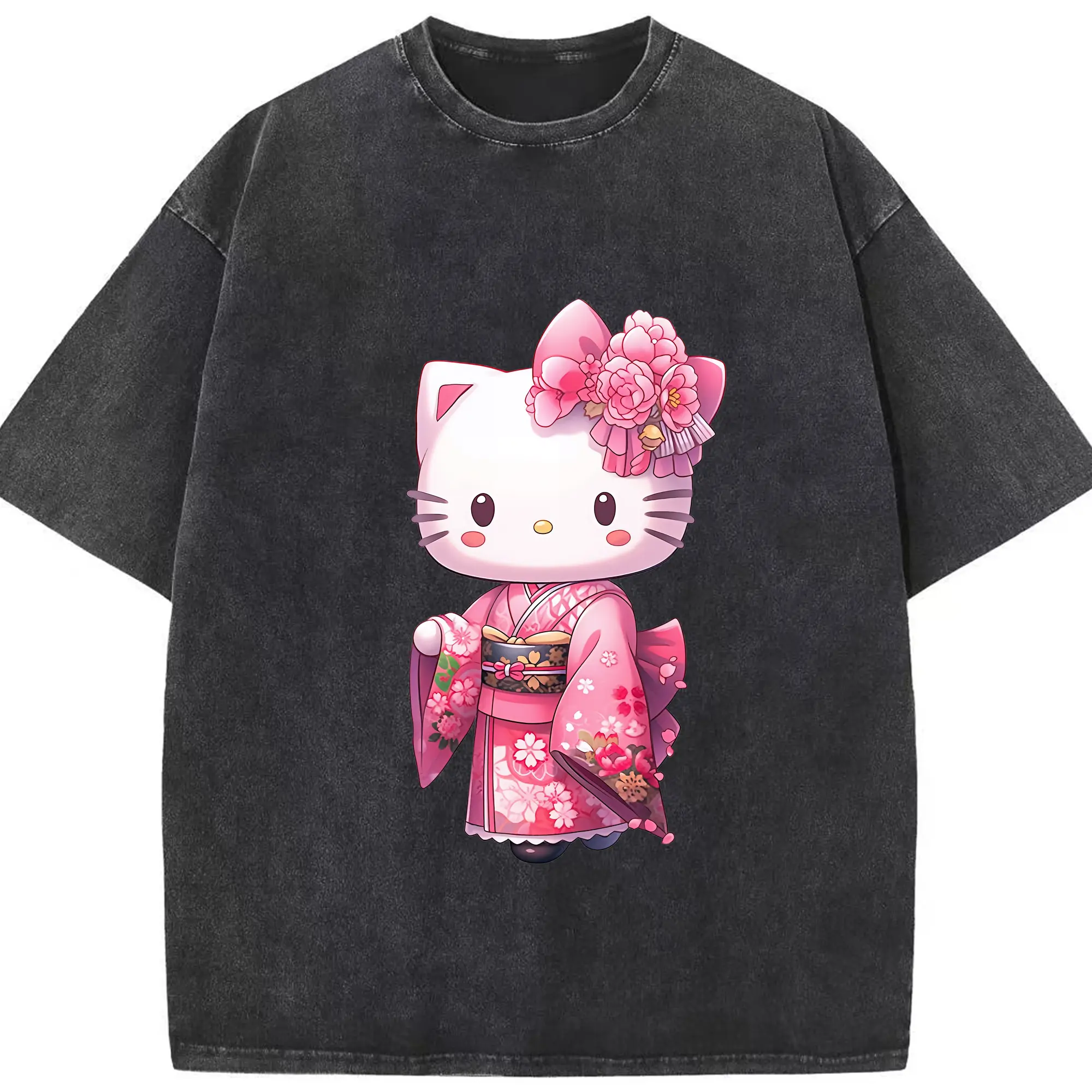 サンリオ グッズ,ハローキティ - 綿100％ ヴィンテージ風 半袖Tシャツ ・ フロントプリント ・ 柔らか肌触り ・ 通気性 快適 ・ スポーツ カジュアル 外出用