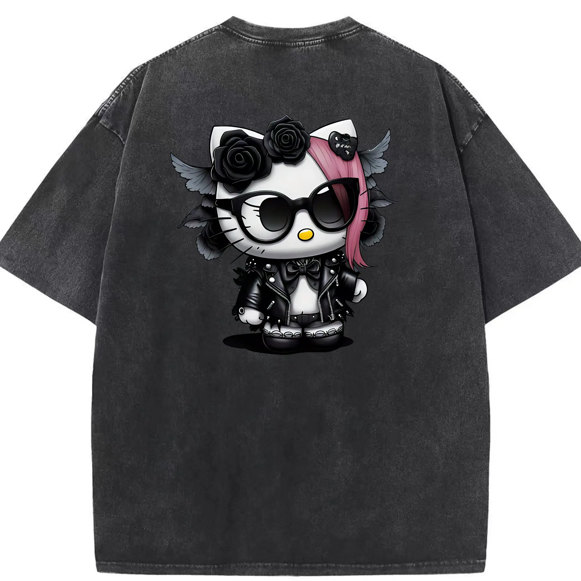 サンリオ グッズ,ハローキティ - 綿100％ ヴィンテージ風 半袖Tシャツ ・ 背面プリント ・ 柔らか肌触り ・ 通気性 快適 ・ スポーツ カジュアル 外出用