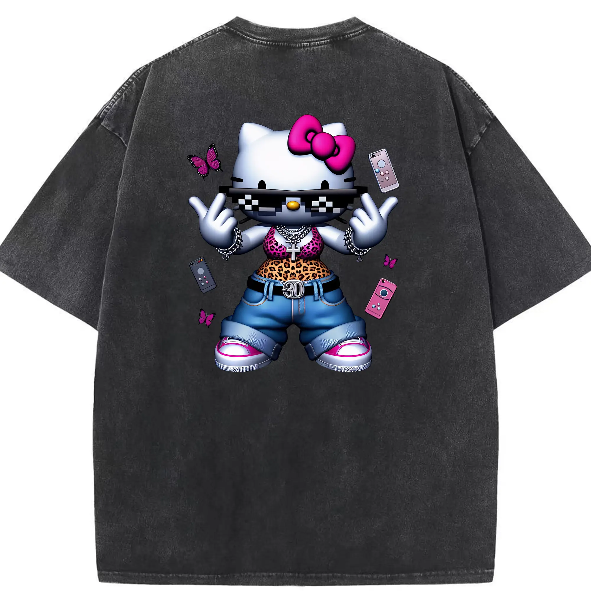 サンリオ グッズ,ハローキティ - 綿100％ ヴィンテージ風 半袖Tシャツ ・ 背面プリント ・ 柔らか肌触り ・ 通気性 快適 ・ スポーツ カジュアル 外出用