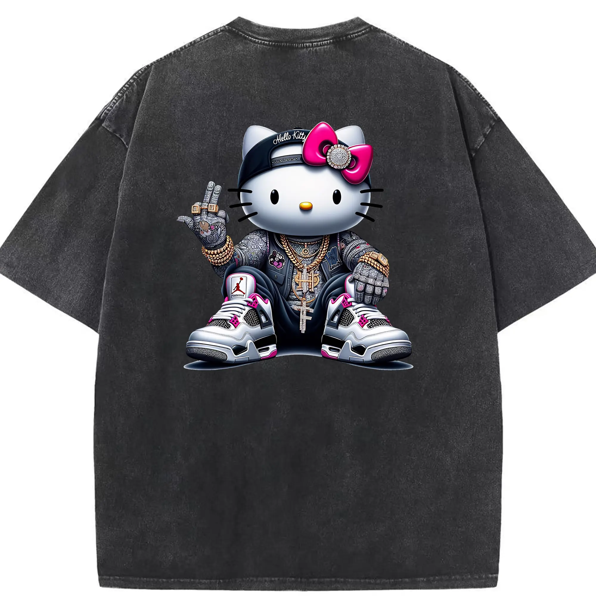 サンリオ グッズ,ハローキティ - 綿100％ ヴィンテージ風 半袖Tシャツ ・ 背面プリント ・ 柔らか肌触り ・ 通気性 快適 ・ スポーツ カジュアル 外出用