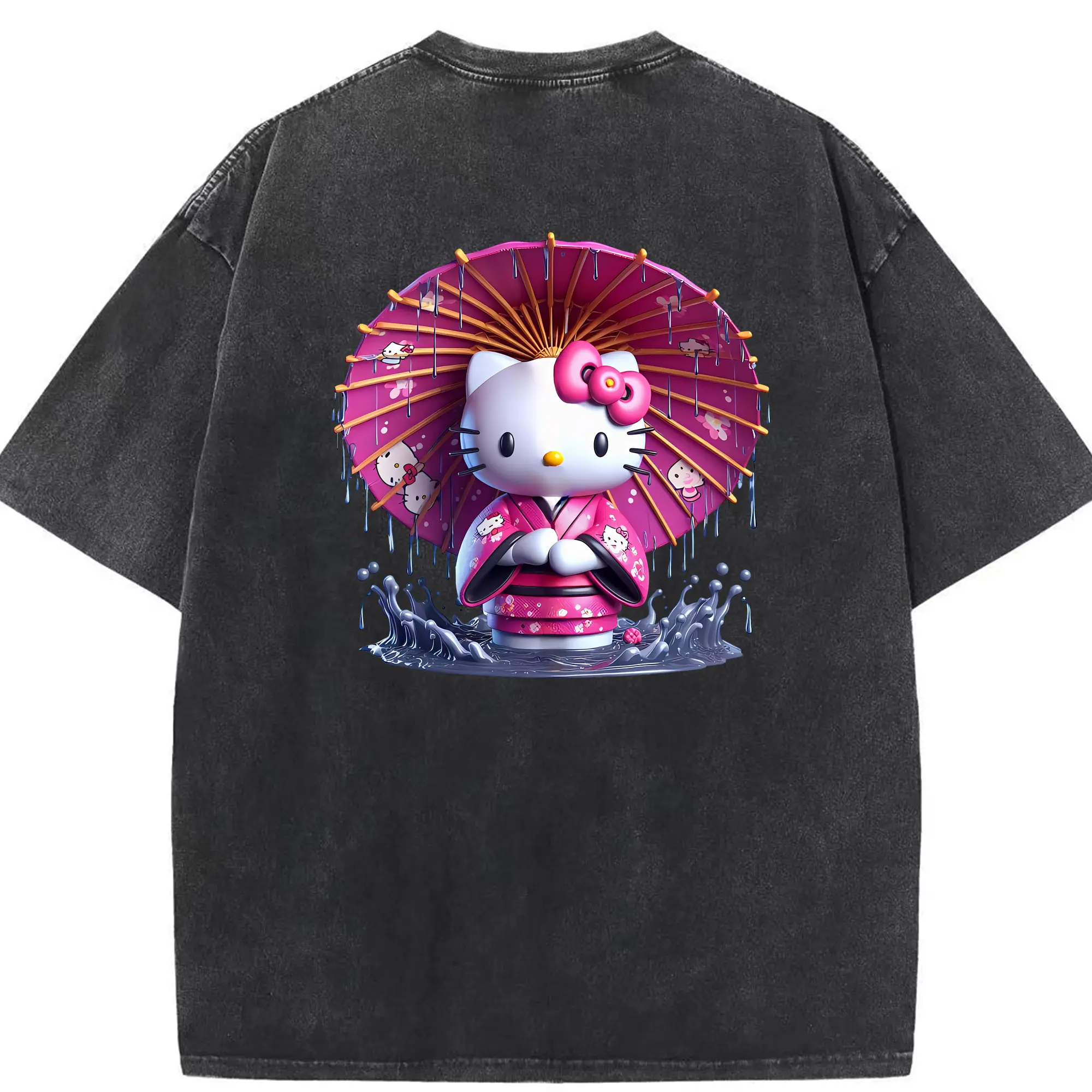 サンリオ グッズ,ハローキティ - 綿100％ ヴィンテージ風 半袖Tシャツ ・ 背面プリント ・ 柔らか肌触り ・ 通気性 快適 ・ スポーツ カジュアル 外出用