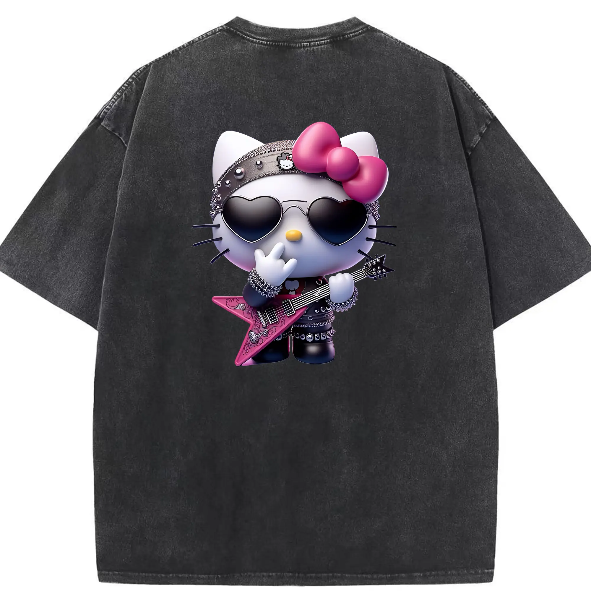 サンリオ グッズ,ハローキティ - 綿100％ ヴィンテージ風 半袖Tシャツ ・ 背面プリント ・ 柔らか肌触り ・ 通気性 快適 ・ スポーツ カジュアル 外出用