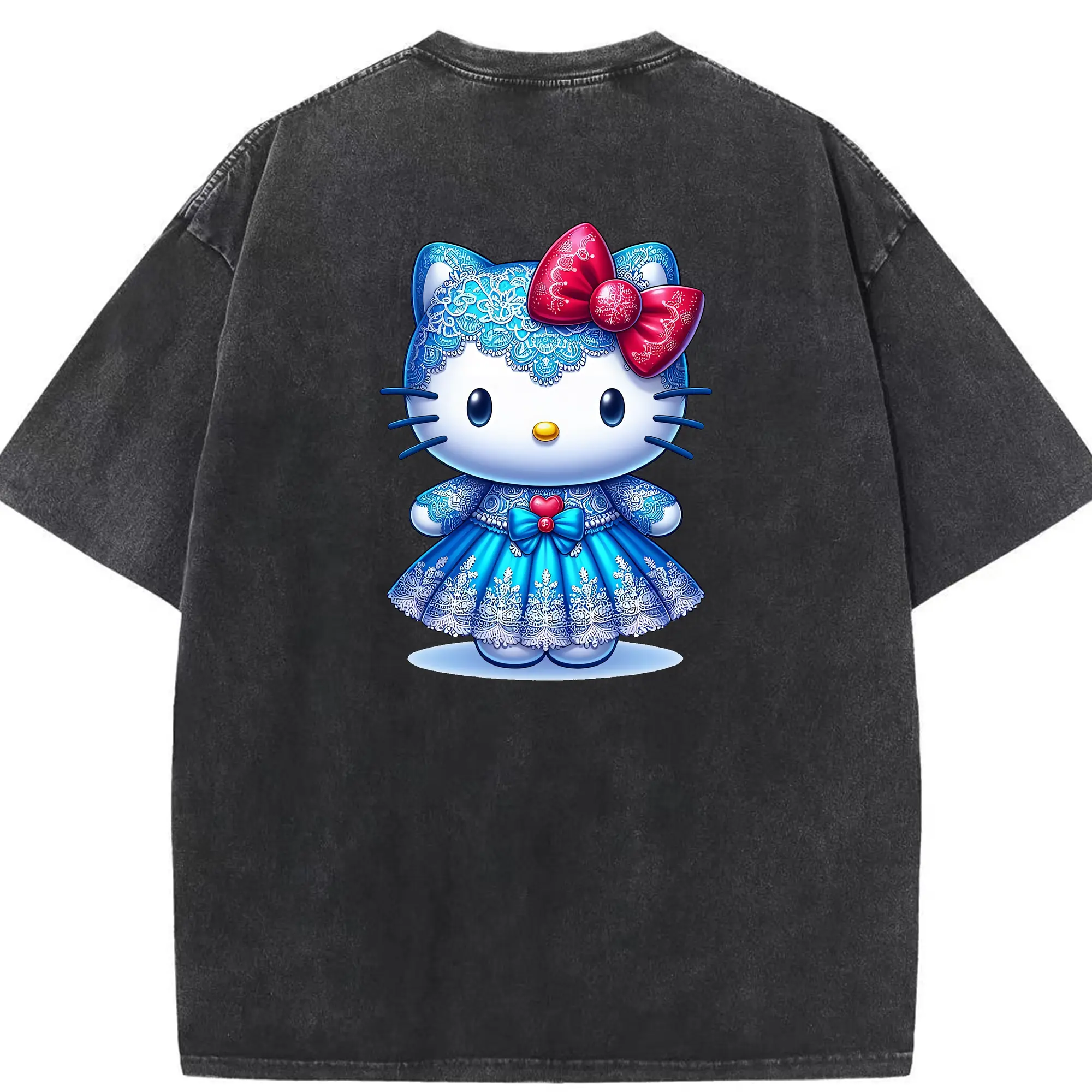 サンリオ グッズ,ハローキティ - 綿100％ ヴィンテージ風 半袖Tシャツ ・ 背面プリント ・ 柔らか肌触り ・ 通気性 快適 ・ スポーツ カジュアル 外出用