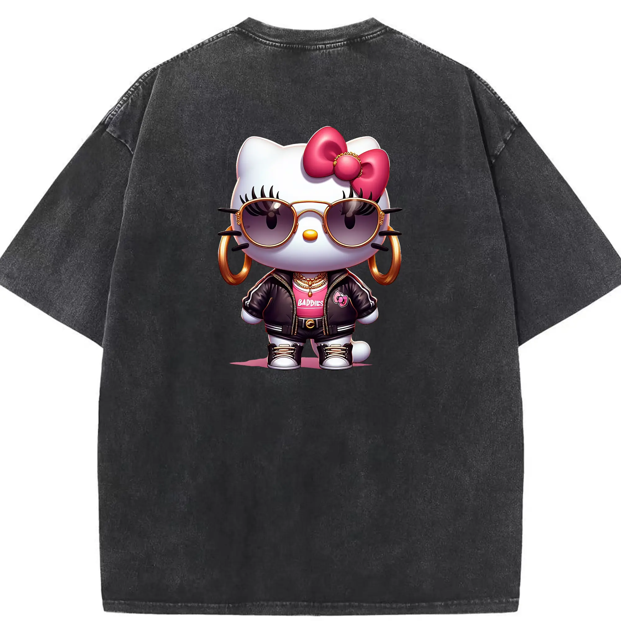 サンリオ グッズ,ハローキティ - 綿100％ ヴィンテージ風 半袖Tシャツ ・ 背面プリント ・ 柔らか肌触り ・ 通気性 快適 ・ スポーツ カジュアル 外出用