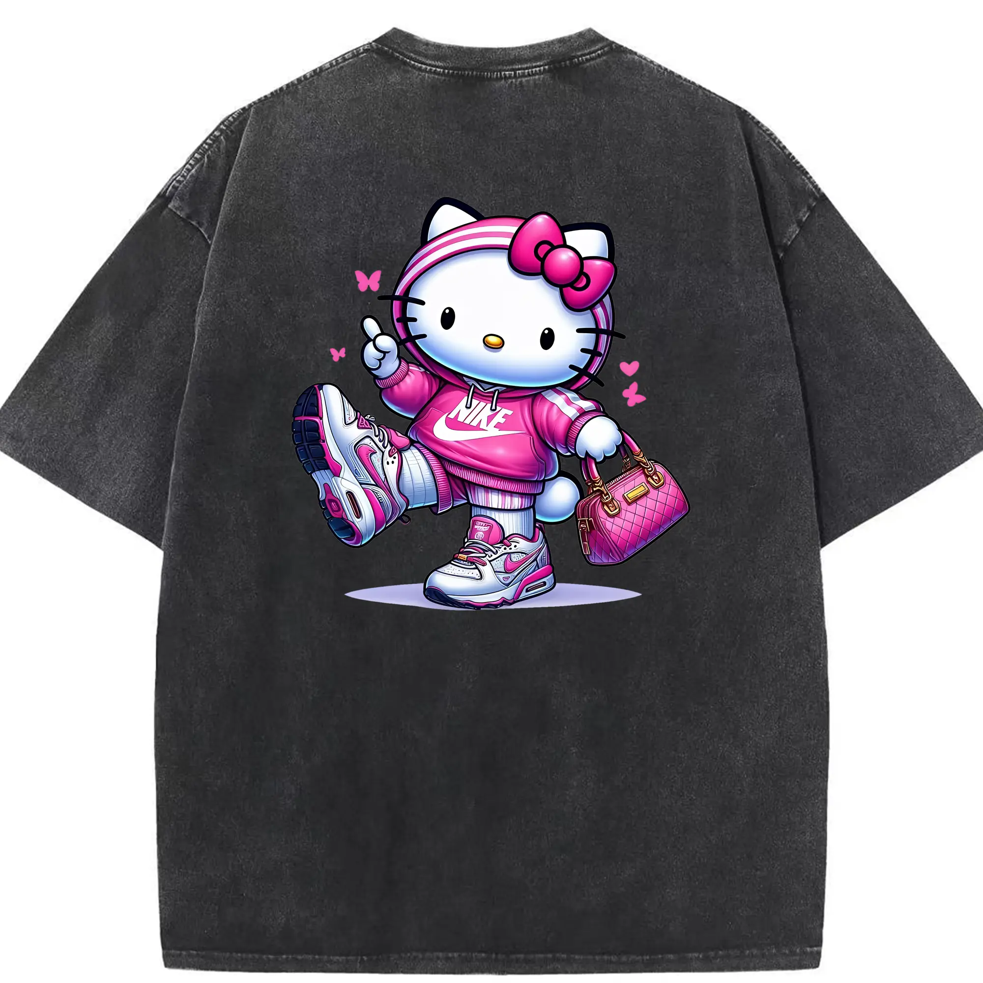 サンリオ グッズ,ハローキティ - 綿100％ ヴィンテージ風 半袖Tシャツ ・ 背面プリント ・ 柔らか肌触り ・ 通気性 快適 ・ スポーツ カジュアル 外出用