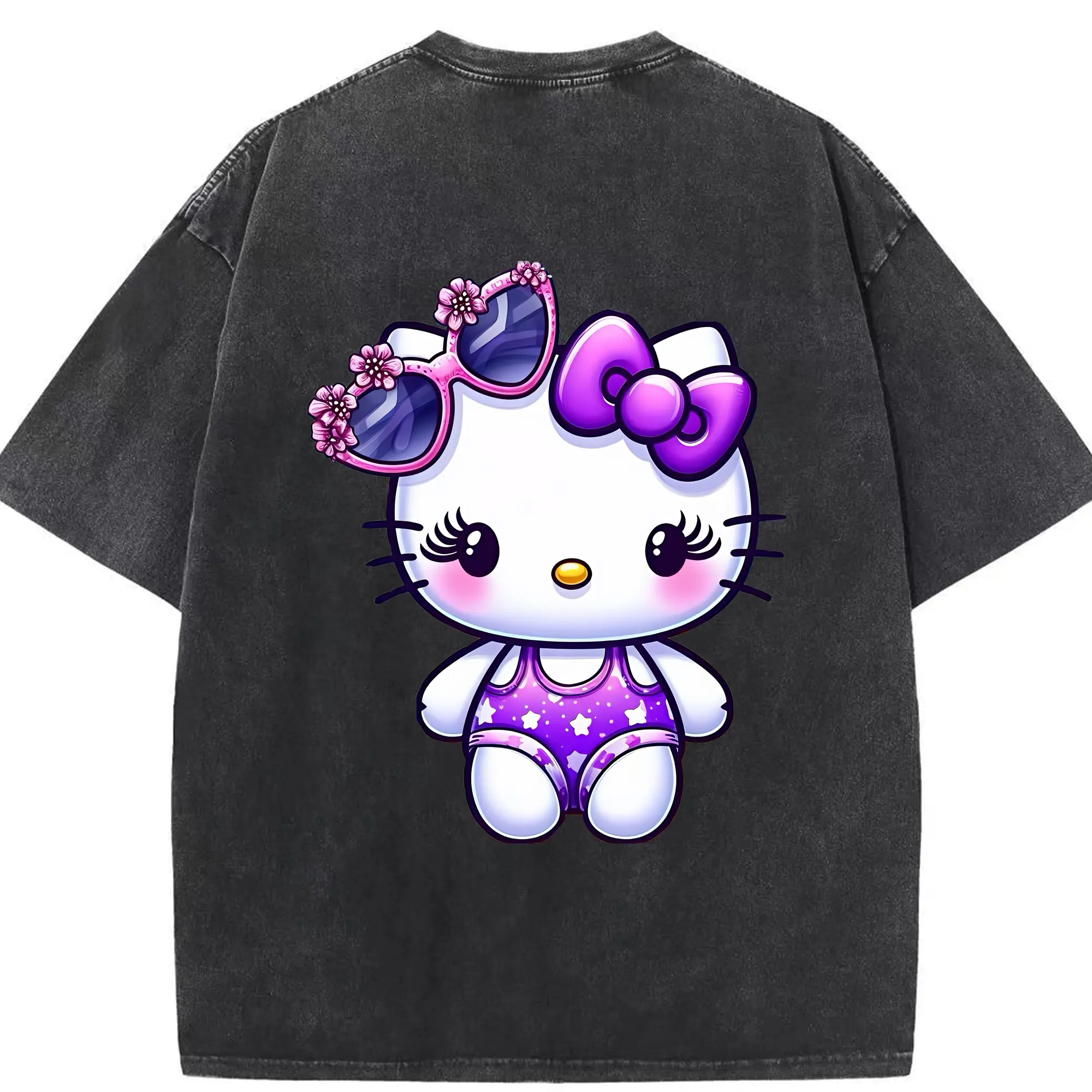 サンリオ グッズ,ハローキティ - 綿100％ ヴィンテージ風 半袖Tシャツ ・ 背面プリント ・ 柔らか肌触り ・ 通気性 快適 ・ スポーツ カジュアル 外出用