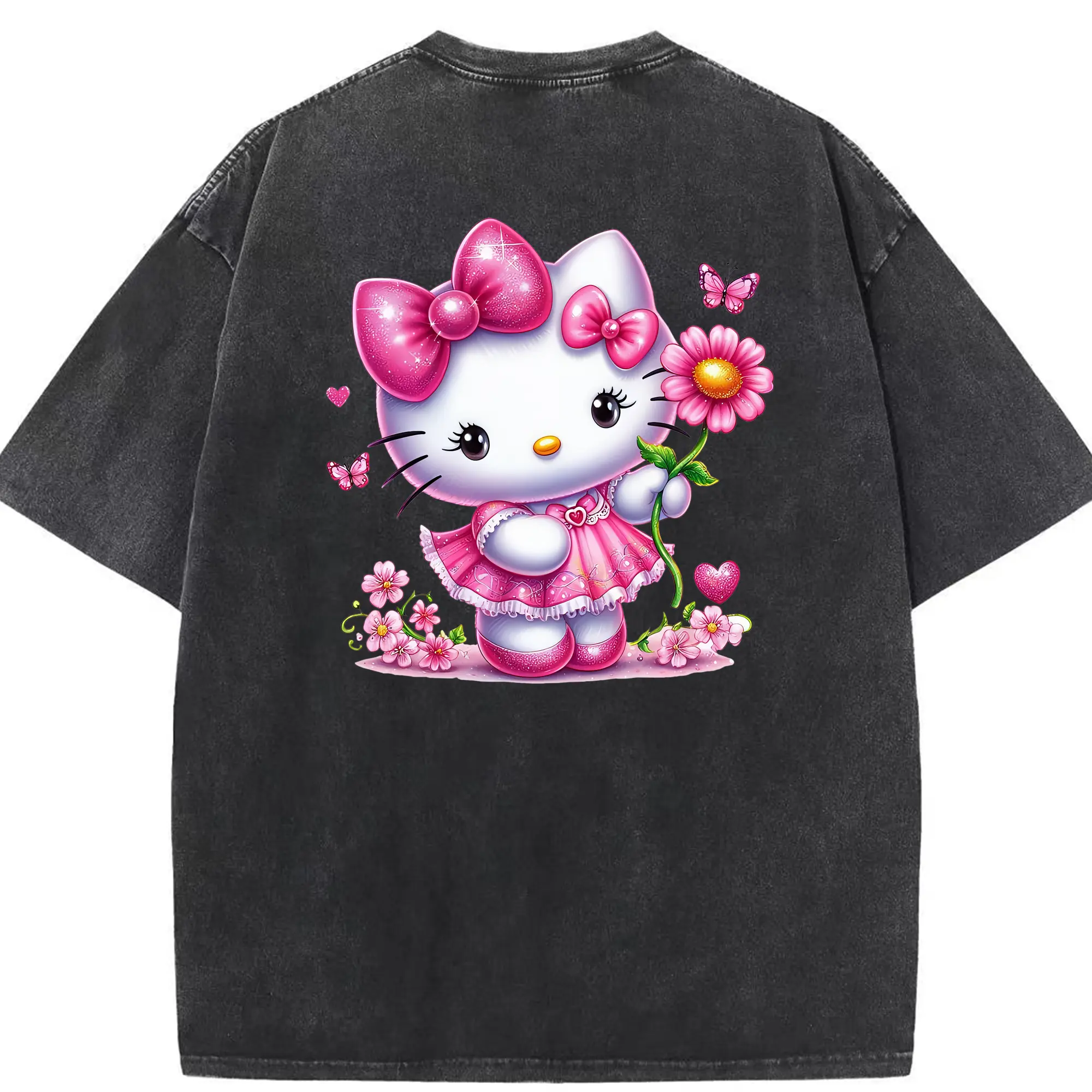 サンリオ グッズ,ハローキティ - 綿100％ ヴィンテージ風 半袖Tシャツ ・ 背面プリント ・ 柔らか肌触り ・ 通気性 快適 ・ スポーツ カジュアル 外出用