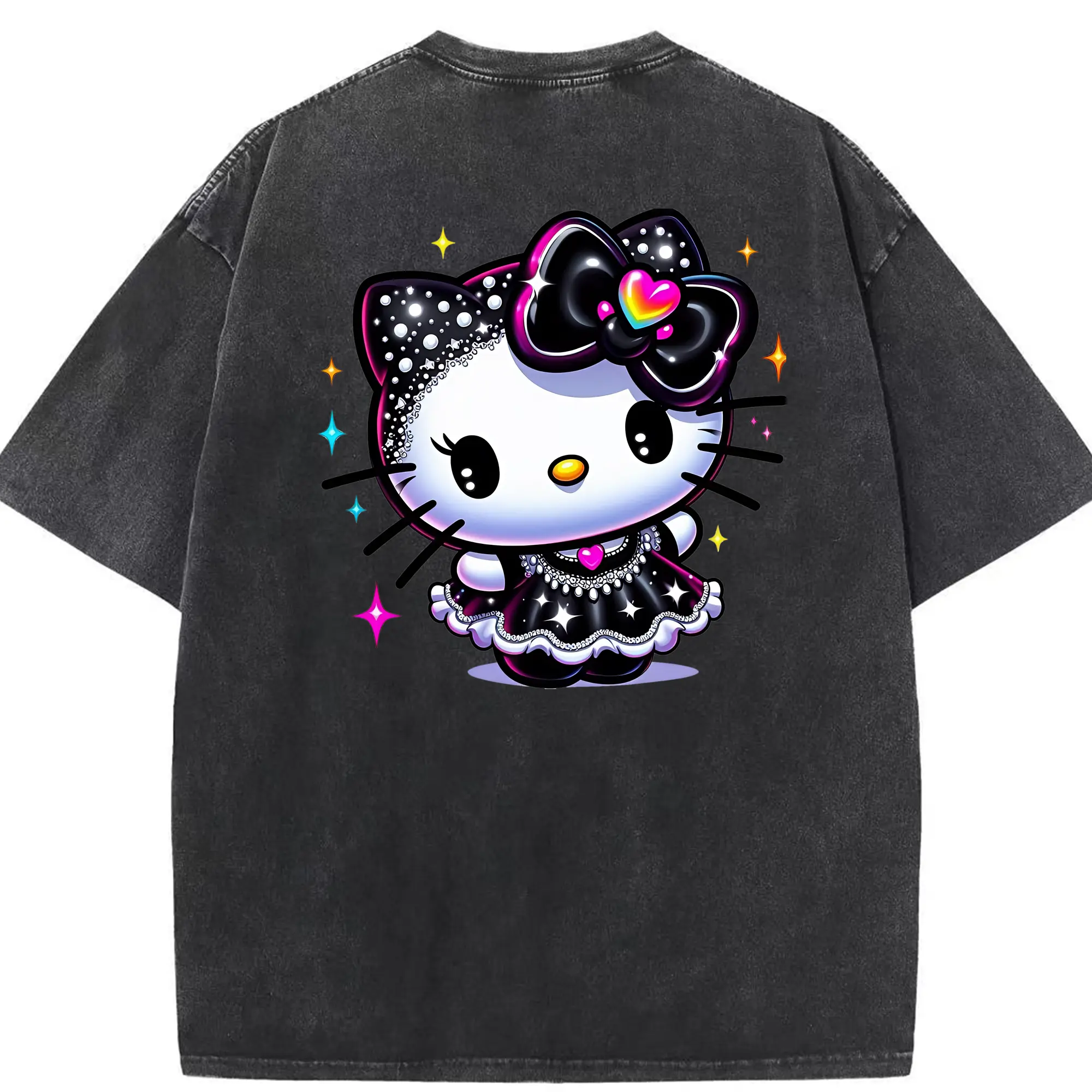 サンリオ グッズ,ハローキティ - 綿100％ ヴィンテージ風 半袖Tシャツ ・ 背面プリント ・ 柔らか肌触り ・ 通気性 快適 ・ スポーツ カジュアル 外出用