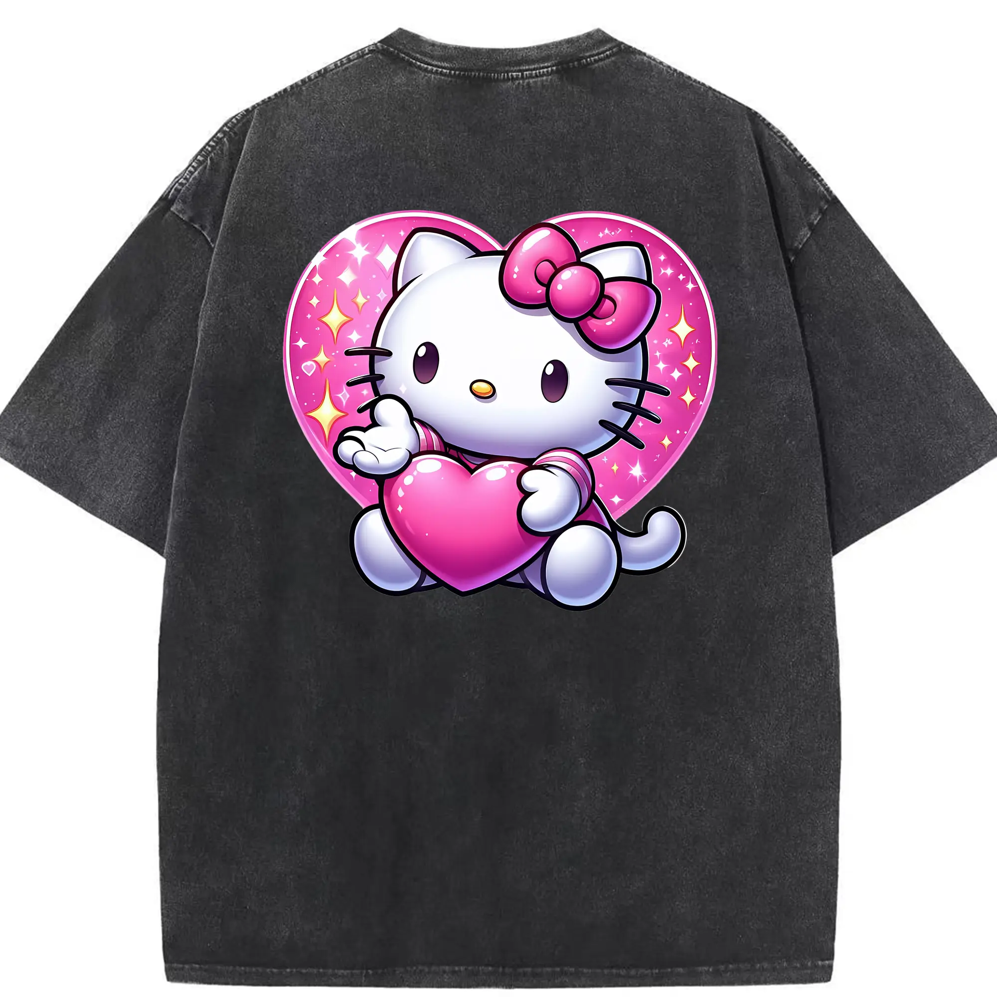 サンリオ グッズ,ハローキティ - 綿100％ ヴィンテージ風 半袖Tシャツ ・ 背面プリント ・ 柔らか肌触り ・ 通気性 快適 ・ スポーツ カジュアル 外出用