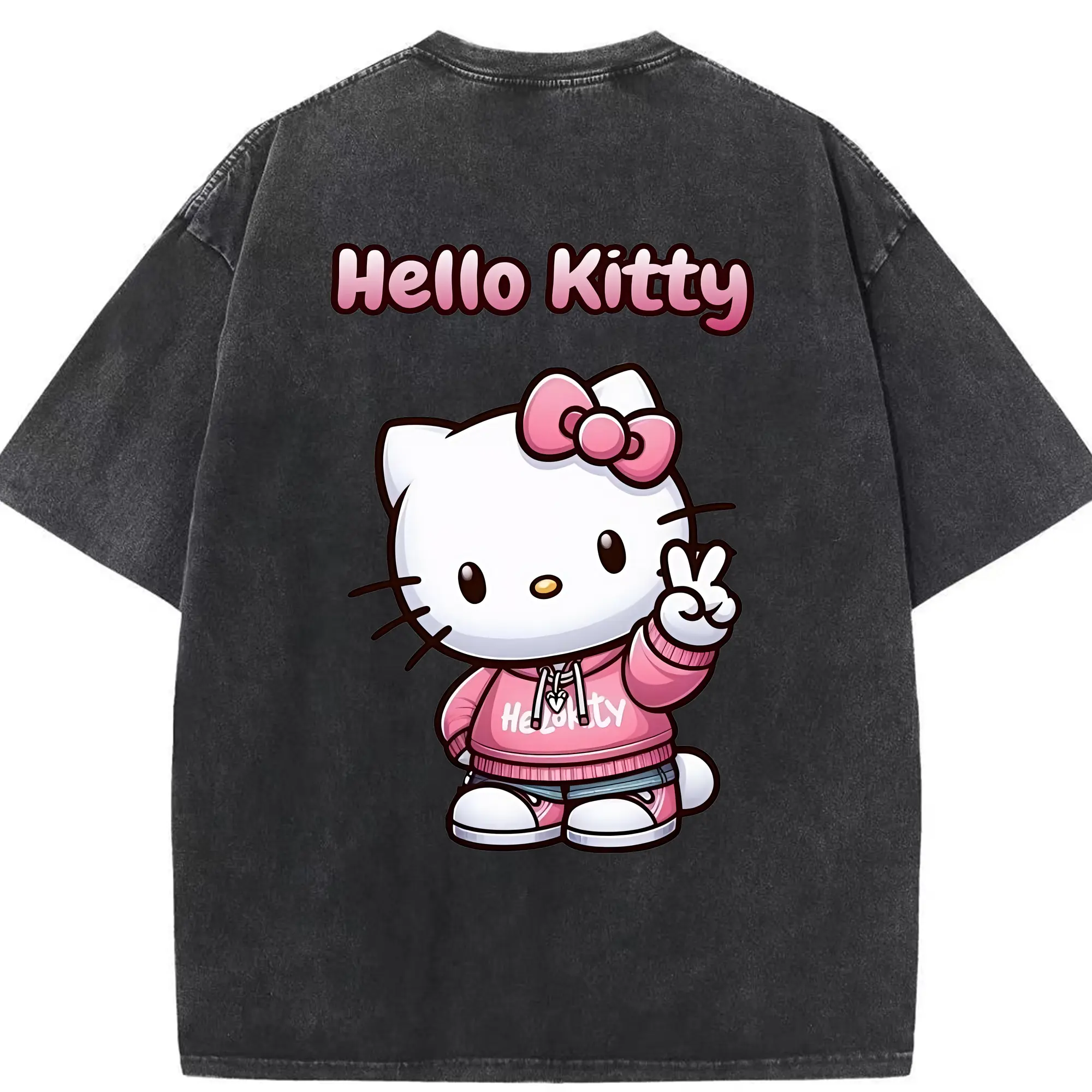 サンリオ グッズ,ハローキティ - 綿100％ ヴィンテージ風 半袖Tシャツ ・ 背面プリント ・ 柔らか肌触り ・ 通気性 快適 ・ スポーツ カジュアル 外出用