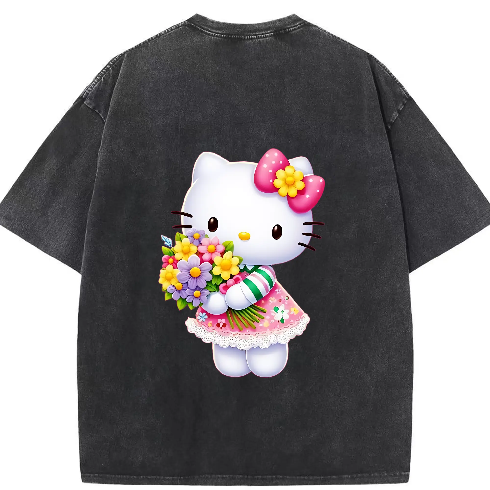 サンリオ グッズ,ハローキティ - 綿100％ ヴィンテージ風 半袖Tシャツ ・ 背面プリント ・ 柔らか肌触り ・ 通気性 快適 ・ スポーツ カジュアル 外出用