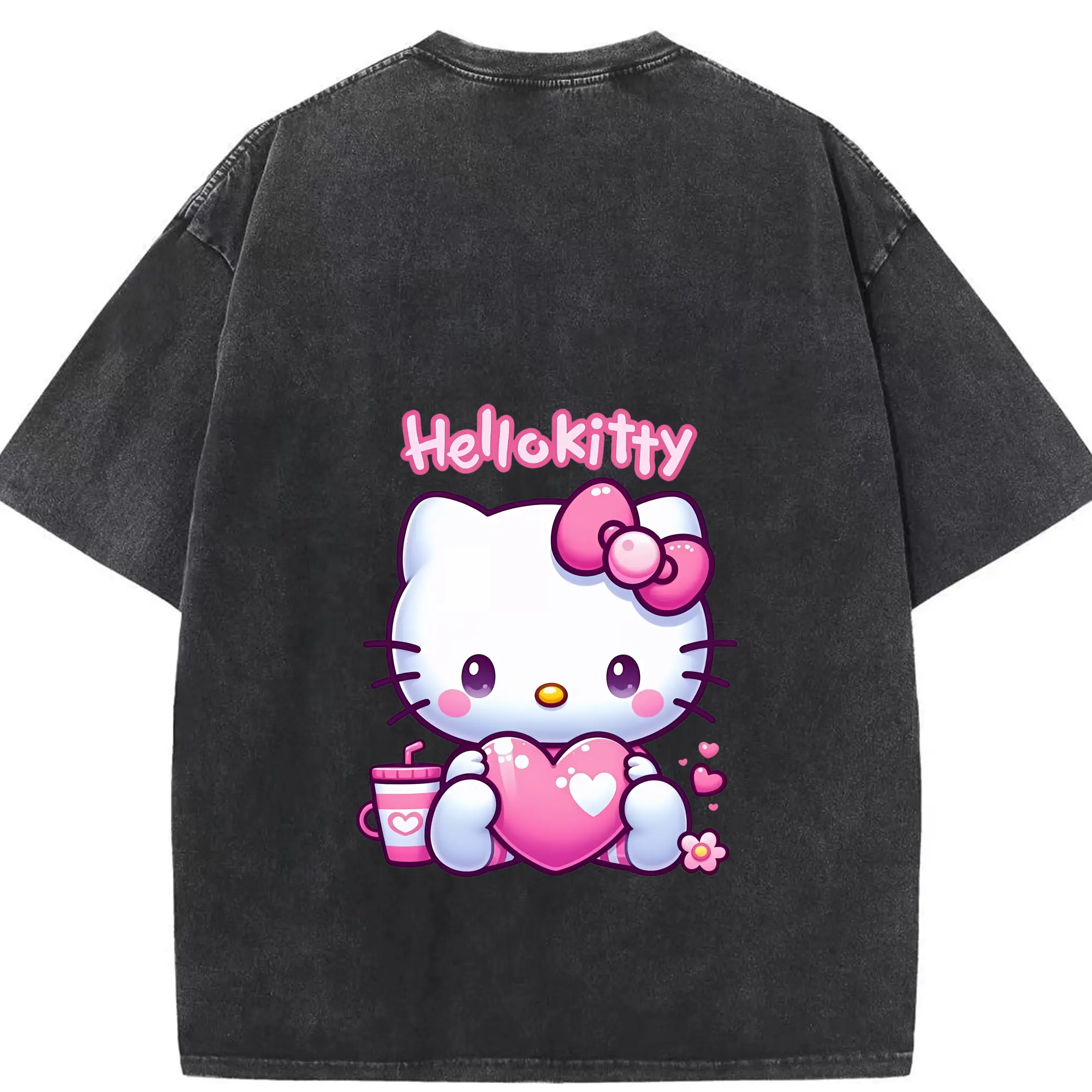 サンリオ グッズ,ハローキティ - 綿100％ ヴィンテージ風 半袖Tシャツ ・ 背面プリント ・ 柔らか肌触り ・ 通気性 快適 ・ スポーツ カジュアル 外出用